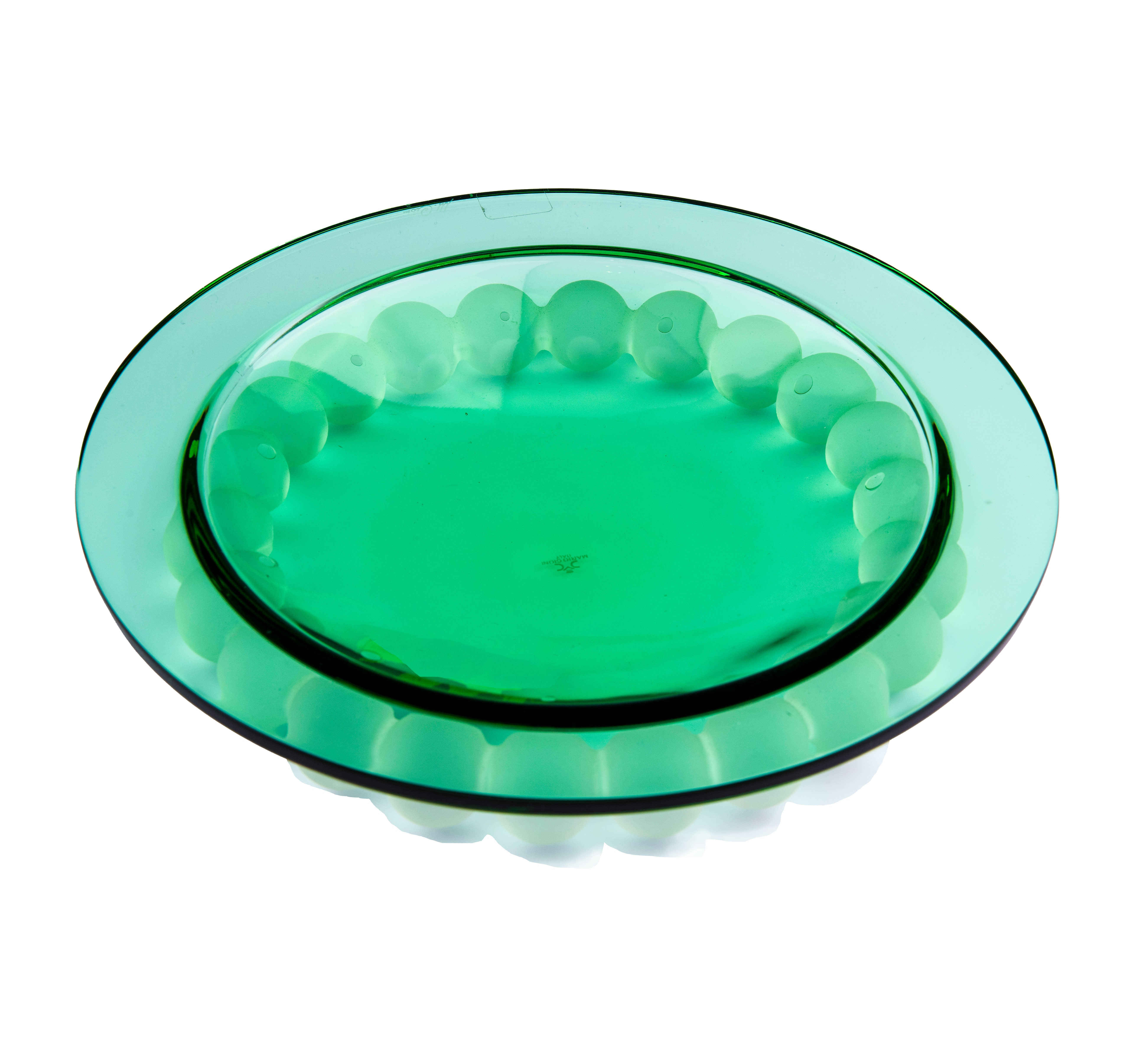 Mario Cioni. Green Crystal Decorative Plate with Frosted Pearls. Medium Size