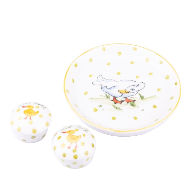 Ann Marie Murray. A set of Porcelain First Tooth & Hair Lock Boxes in Duck Design