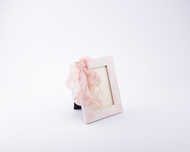 Au Jardin. Pink Polka Dots Picture Frame with Bow Detail. Small Size