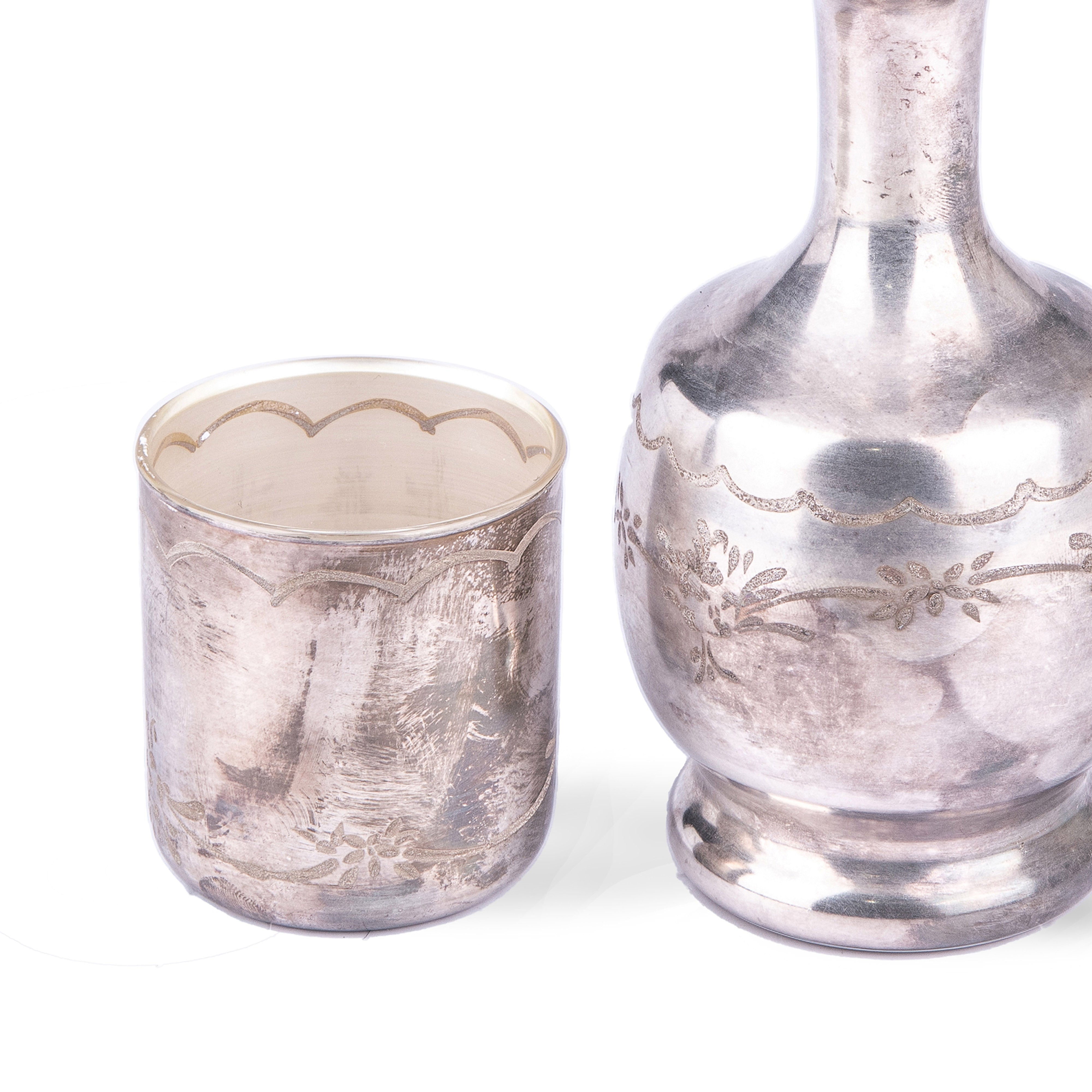 Chanille. Silver Engraved Bedside Water Carafe & Cup.