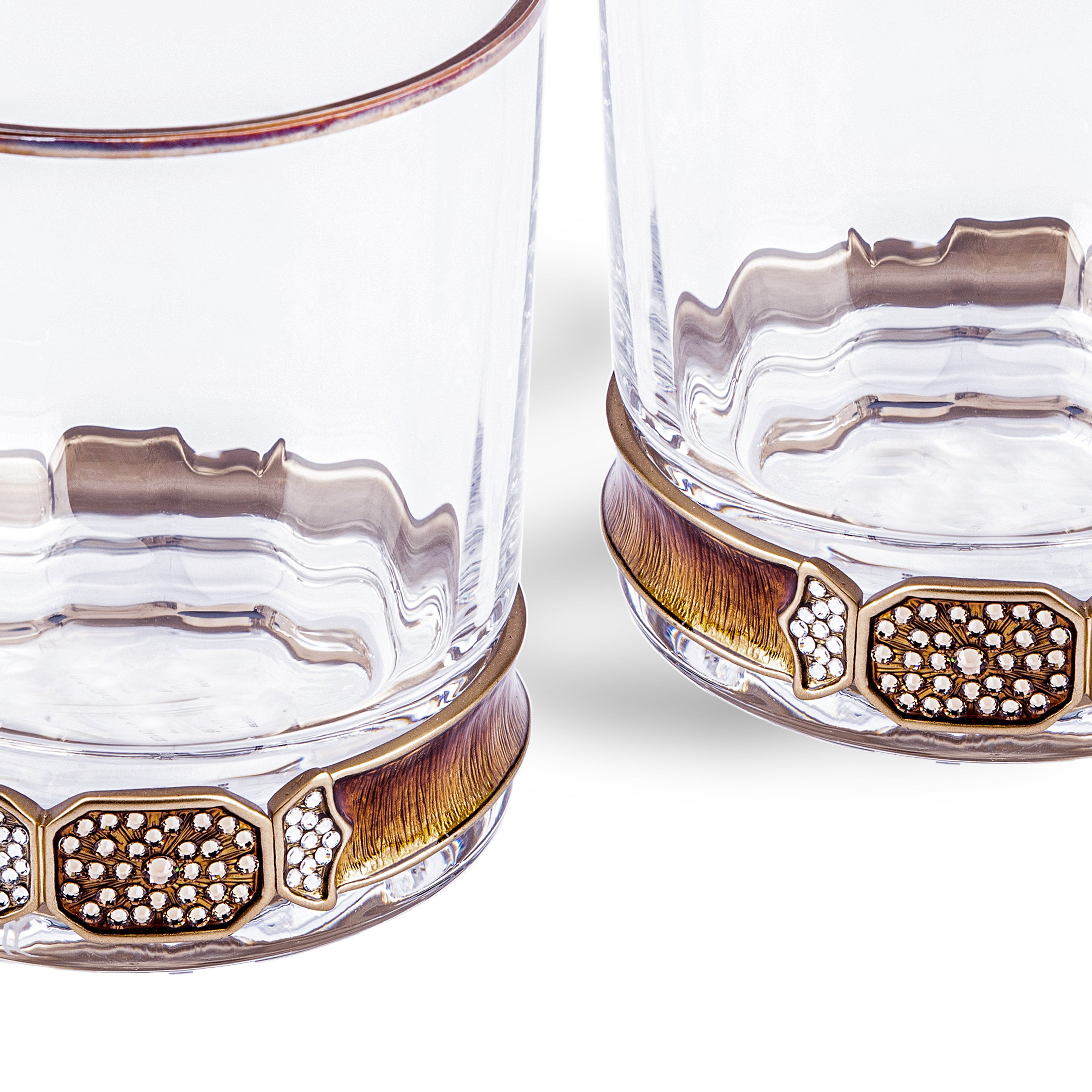 Jay Strongwater. Hudson Double Old Fashioned Crystal Glasses. Small Size