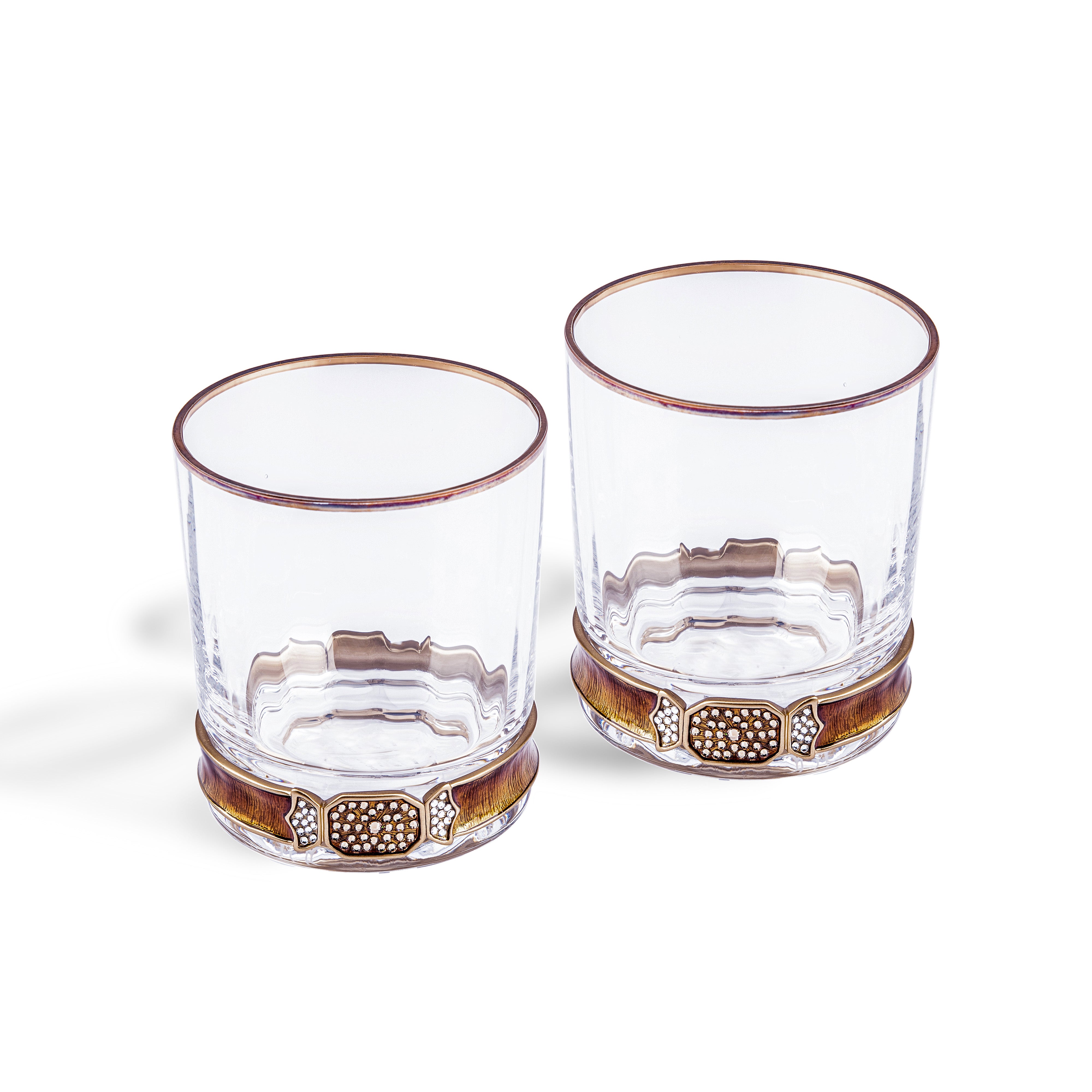 Jay Strongwater. Hudson Double Old Fashioned Crystal Glasses. Small Size