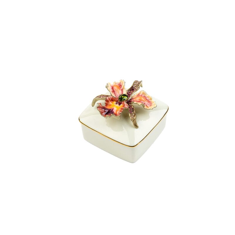 Jay Strongwater. Oriana Orchid Porcelain Souvenir Box. Small Size