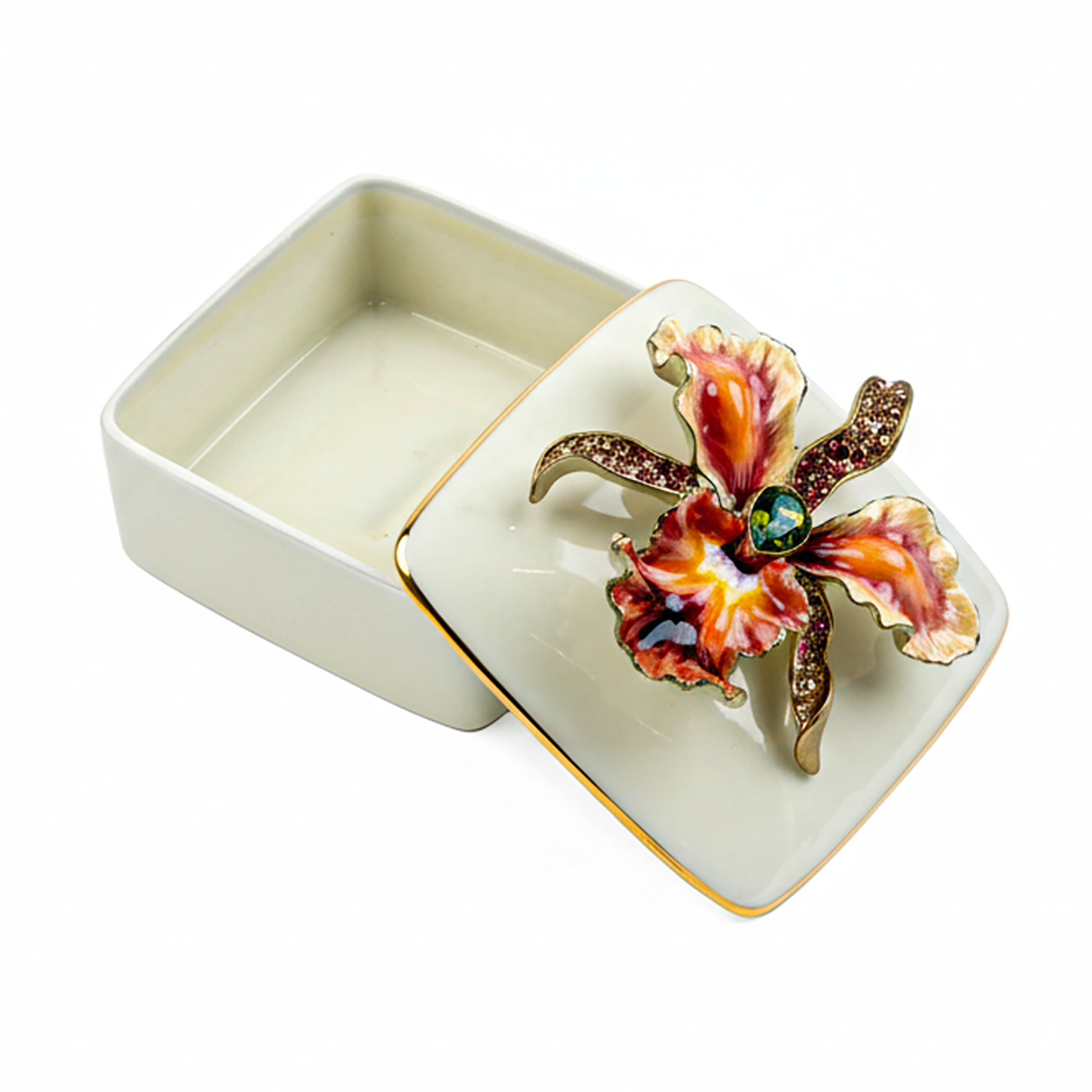 Jay Strongwater. Oriana Orchid Porcelain Souvenir Box. Small Size