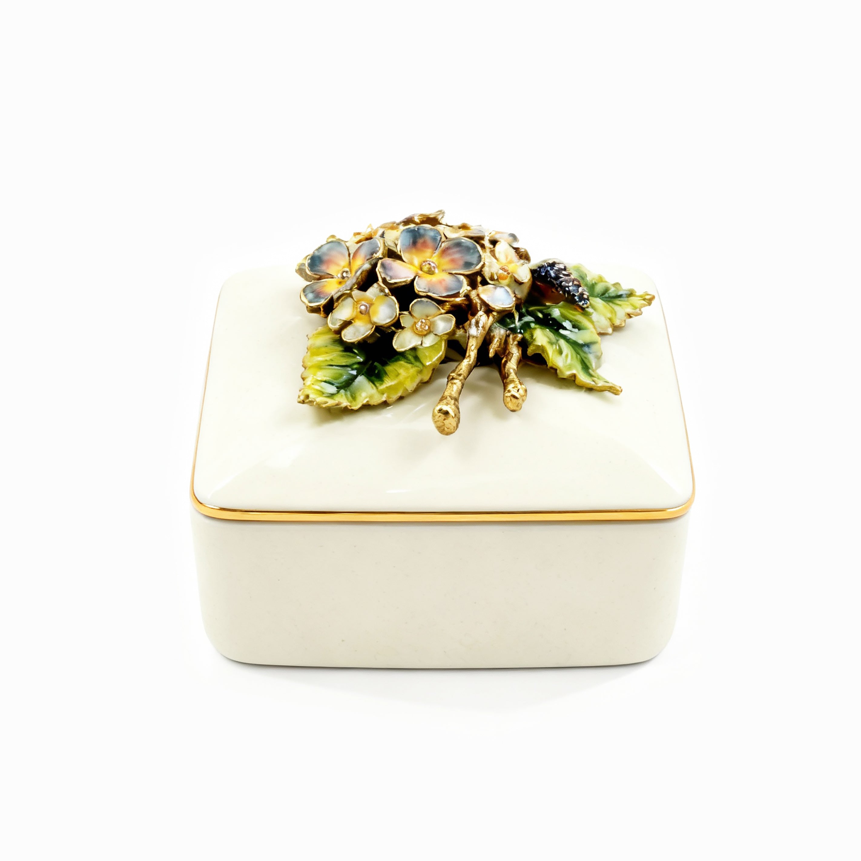 Jay Strongwater. Hydrangea Porcelain Souvenir Box. Small Size