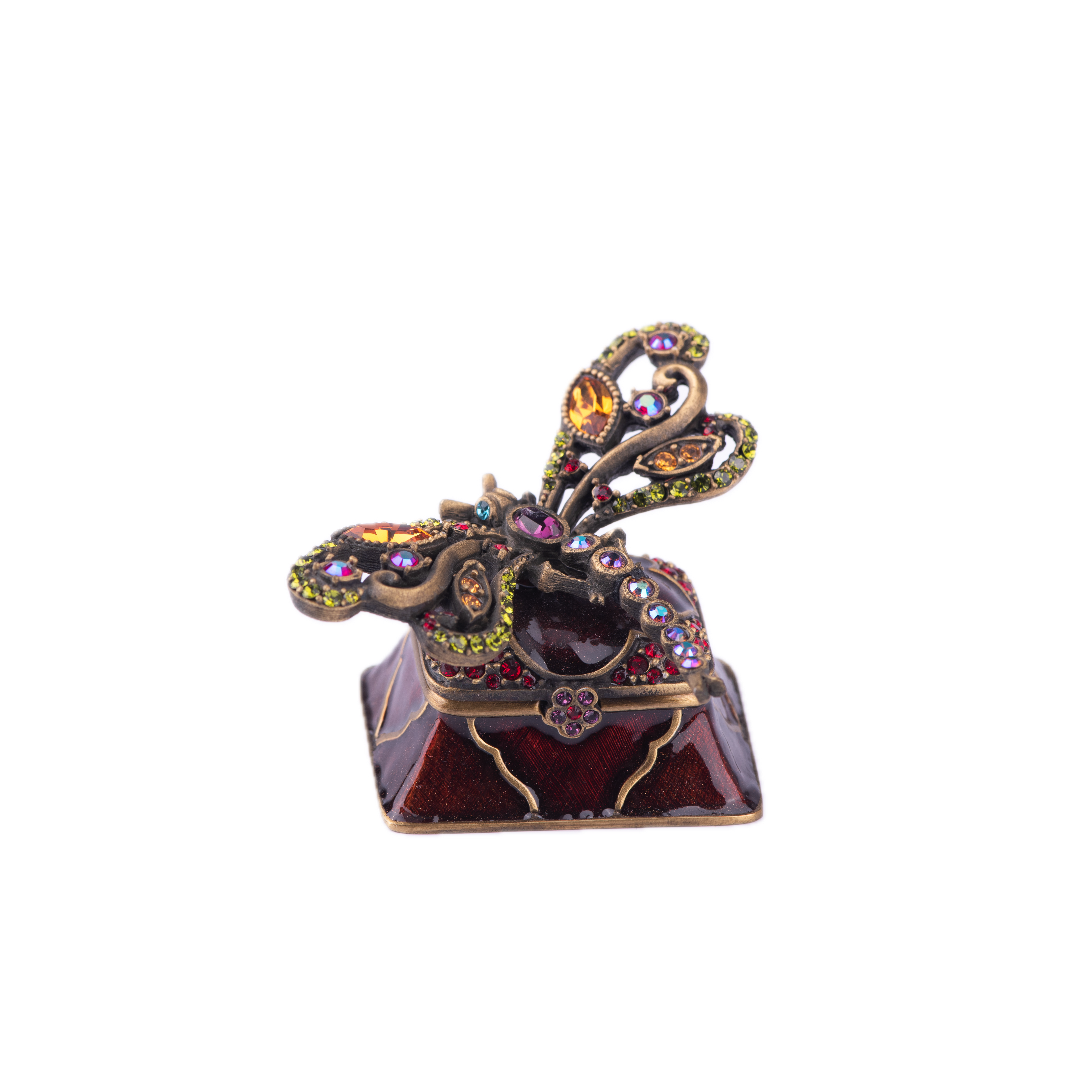 Jay Strongwater. Jewelled Box with a colourful Dragonfly Shape Gilded & Studded with Swarovski