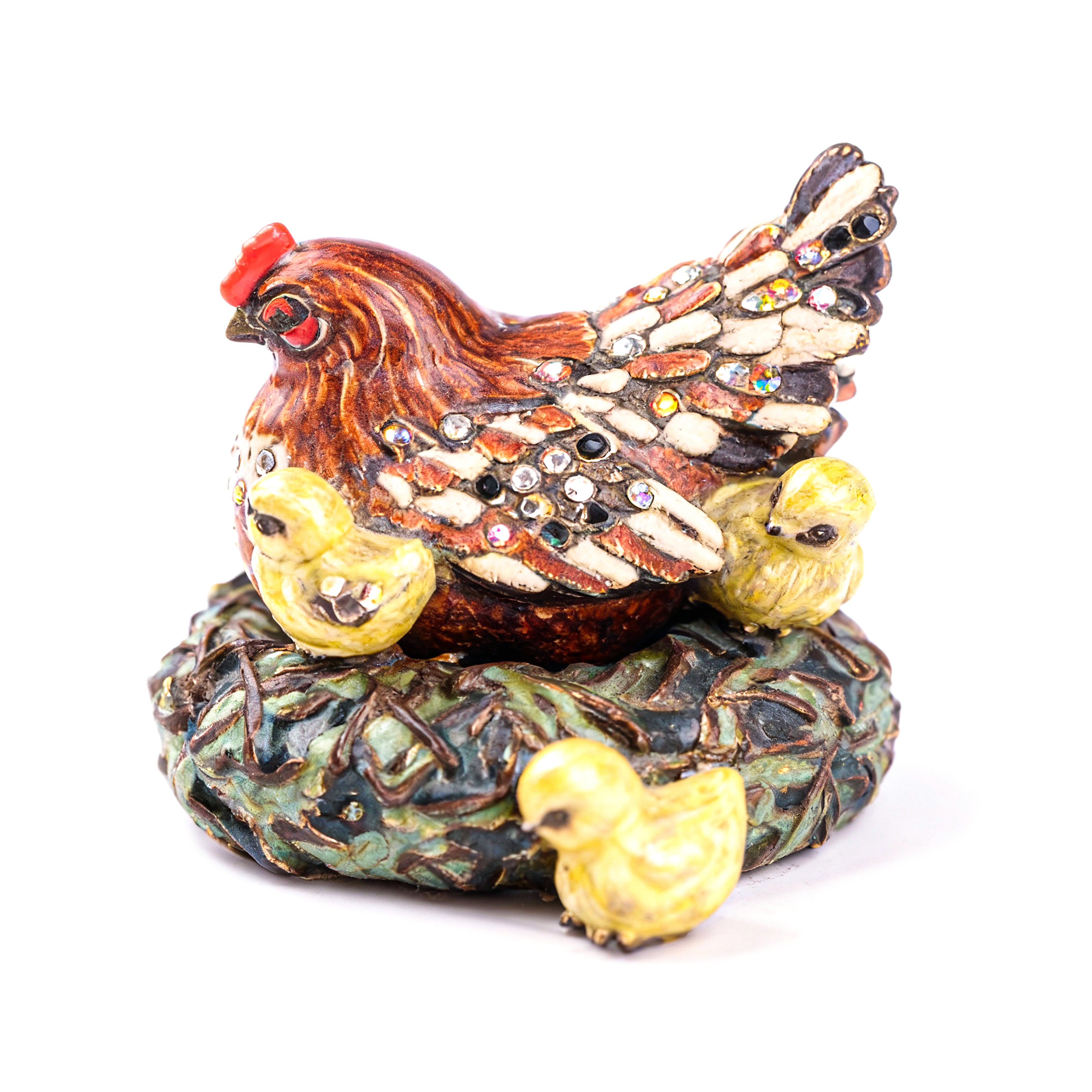 Jay Strongwater. A Sitting Hen With Chicks Figurine Studded with Swarovski
