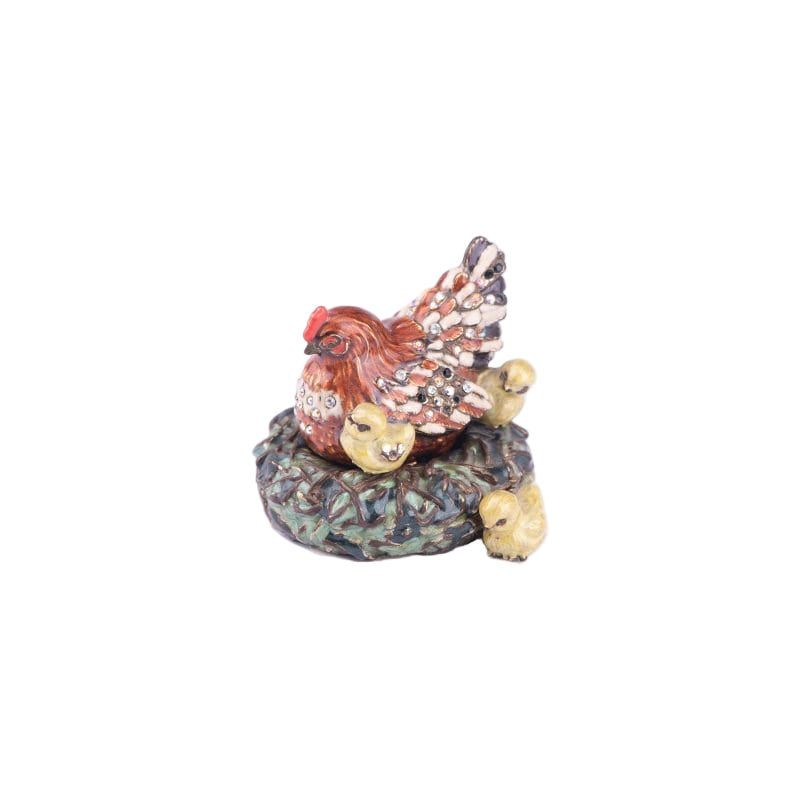 Jay Strongwater. A Sitting Hen With Chicks Figurine Studded with Swarovski