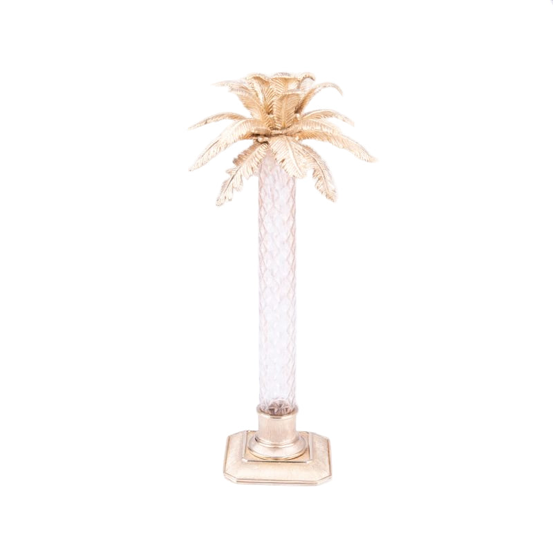 Jay Strongwater. Palm Leaf Gilded Candlestick