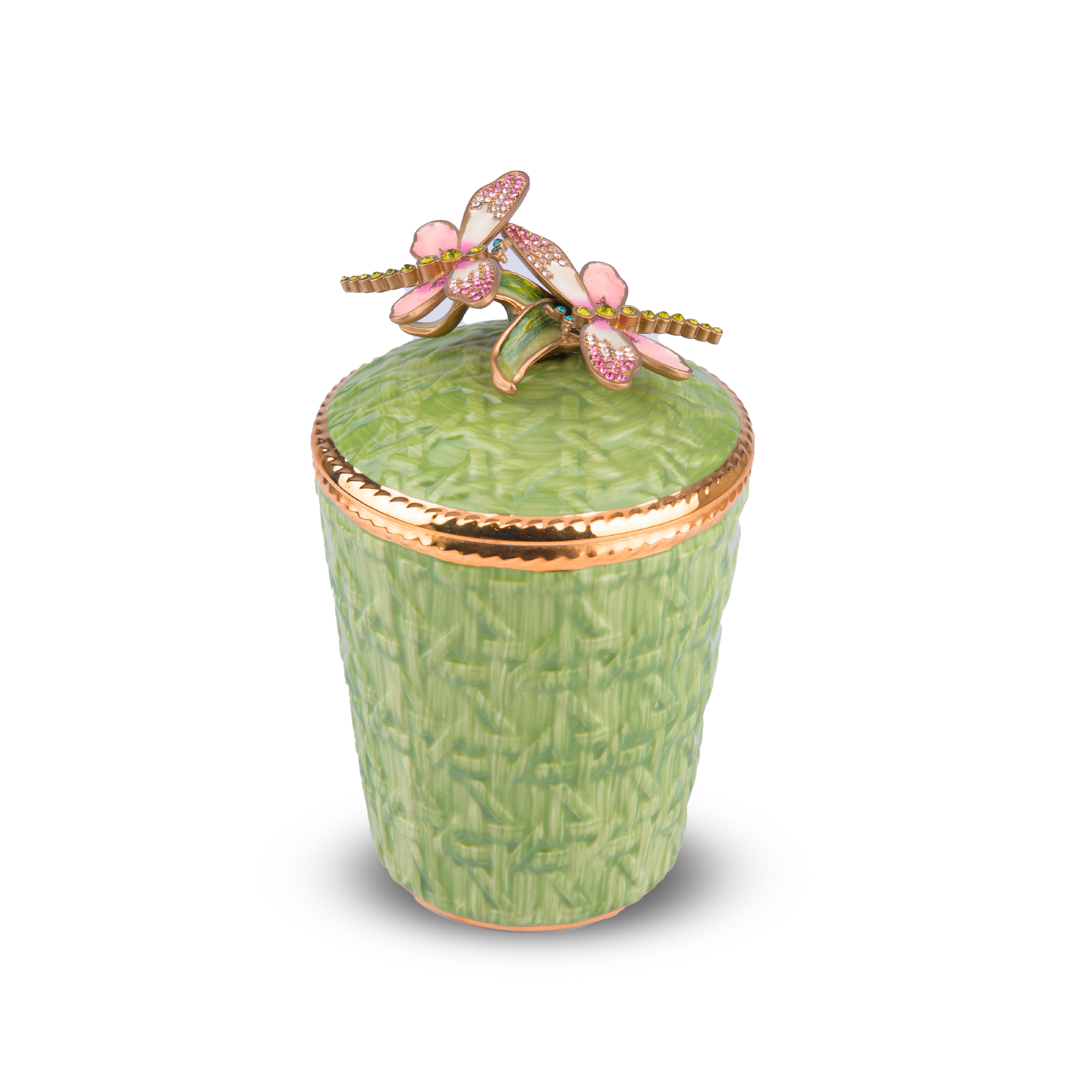 Jay Strongwater. Green Gilded Dragonfly Scented Candle Studded with Swarovski