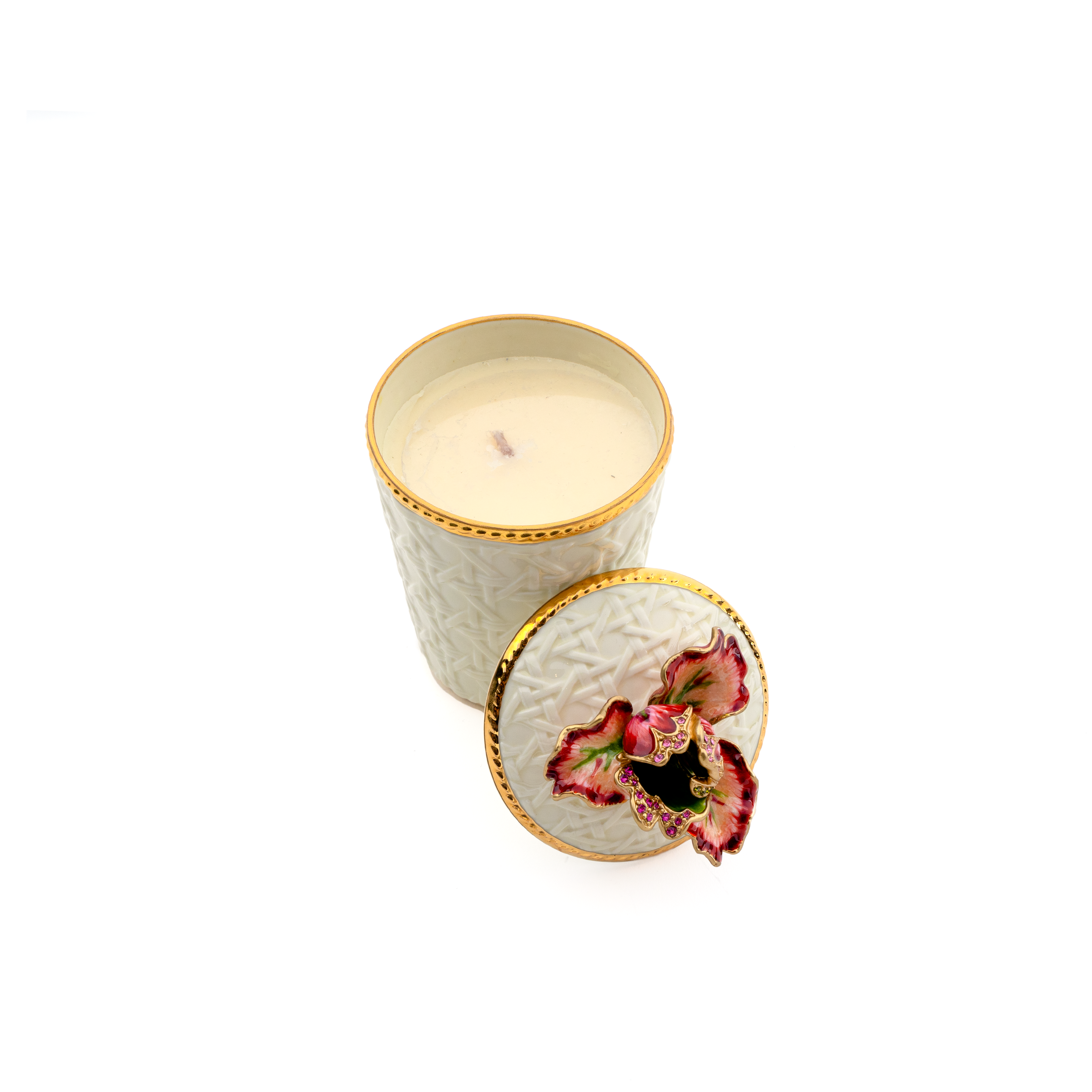 Jay Strongwater. Gilded Floral Scented Candle Studded with Swarovski