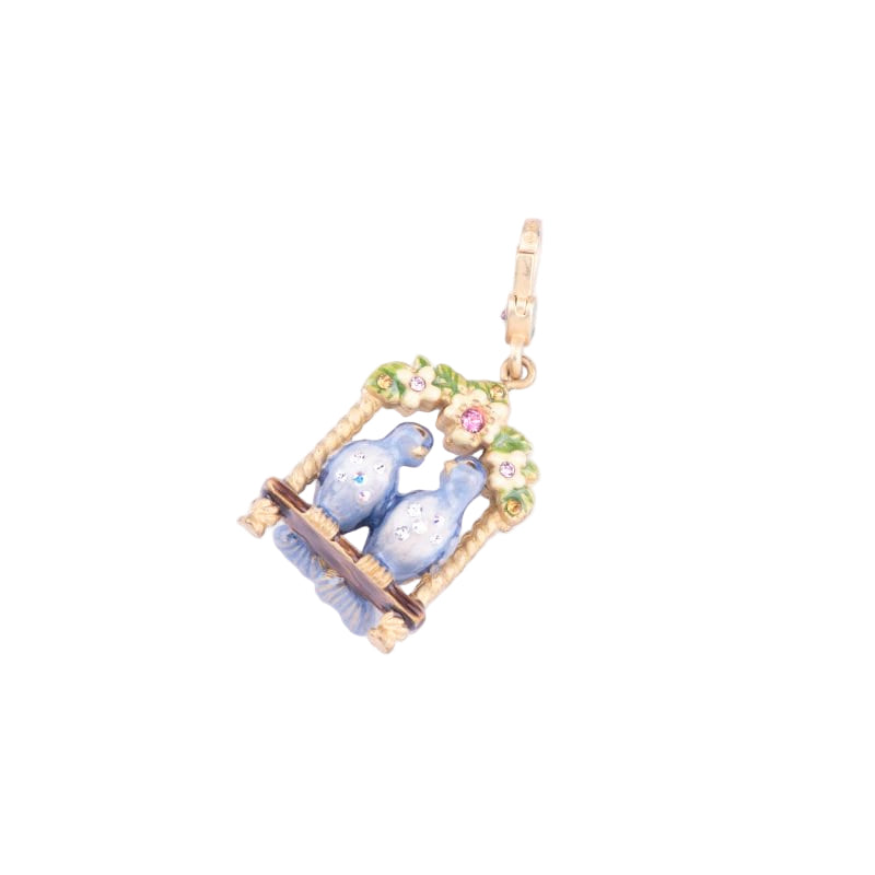 Jay Strongwater. Love Birds Shape Purse Charm Studded with Swarovski