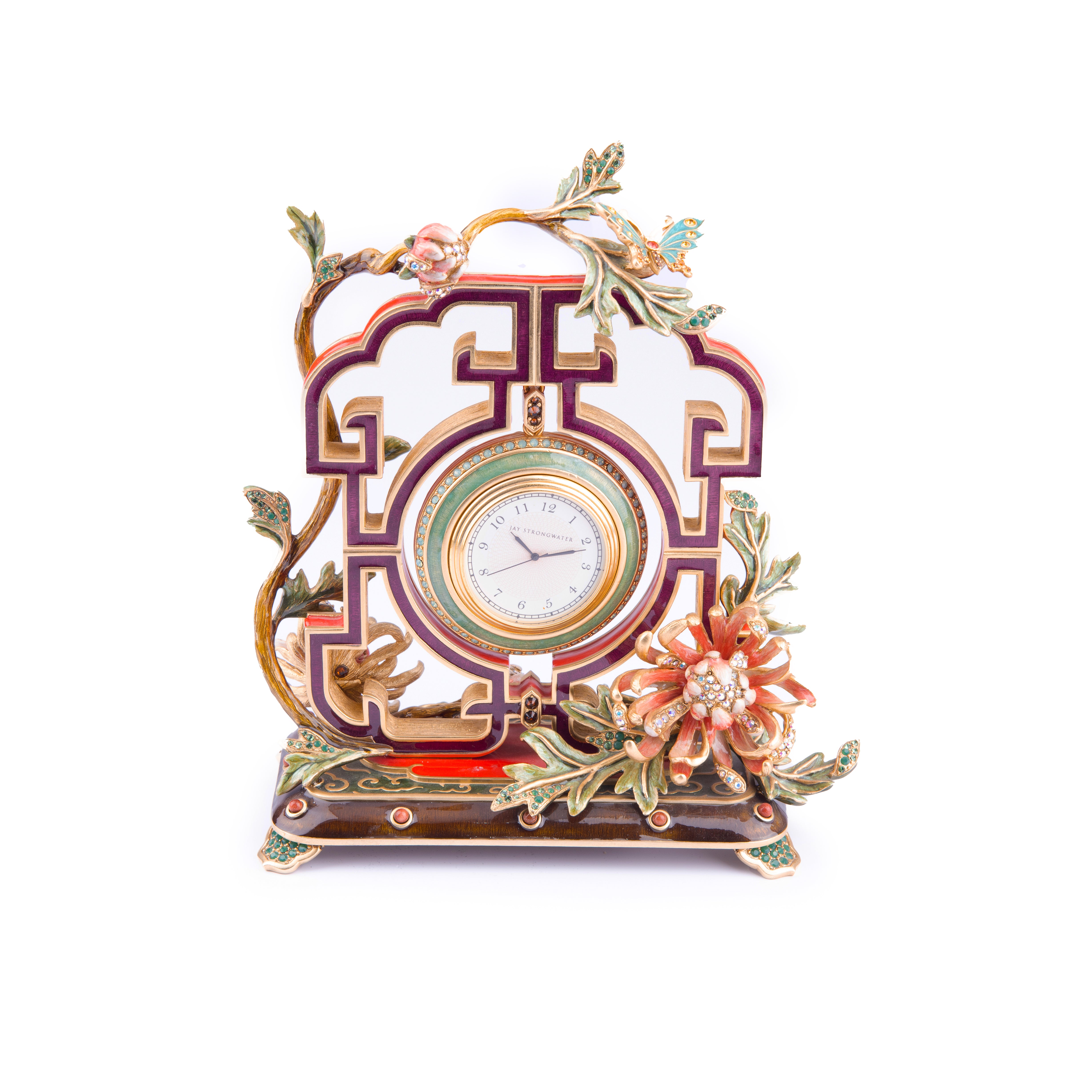Jay Strongwater. Multicoloured Gilded Clock Studded With Swarovski