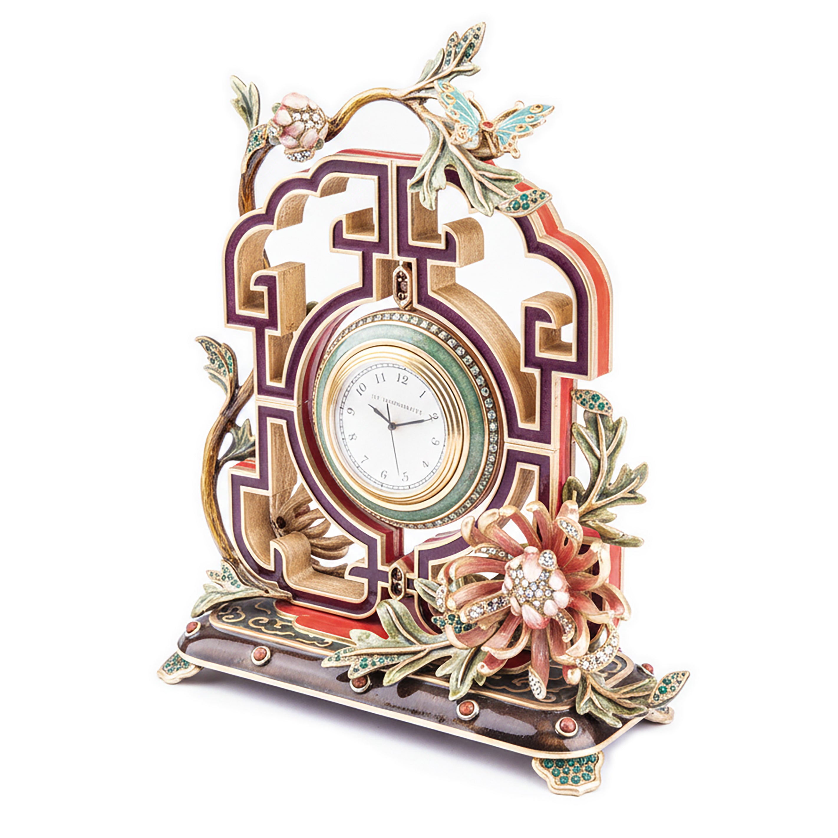 Jay Strongwater. Multicoloured Gilded Clock Studded With Swarovski