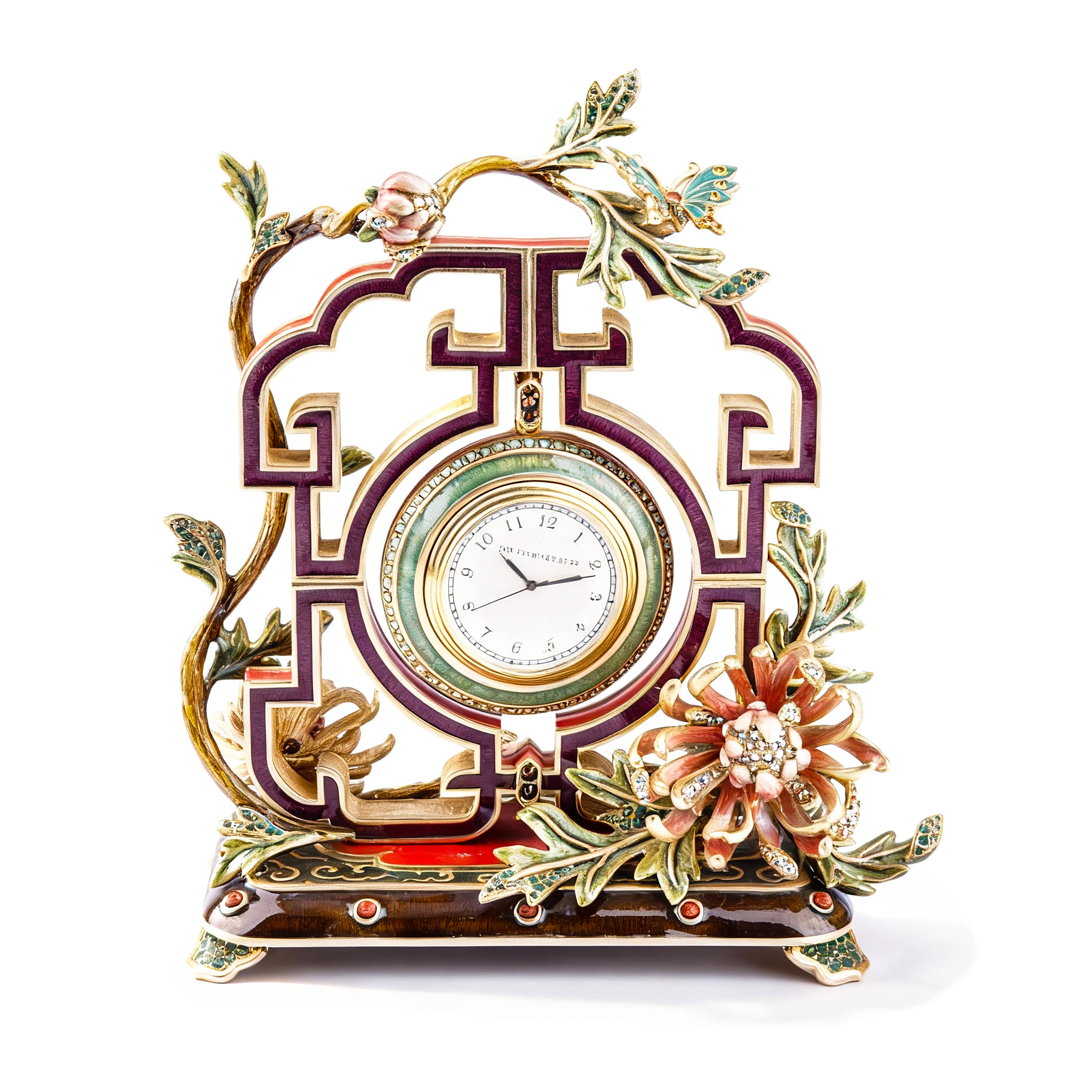 Jay Strongwater. Multicoloured Gilded Clock Studded With Swarovski