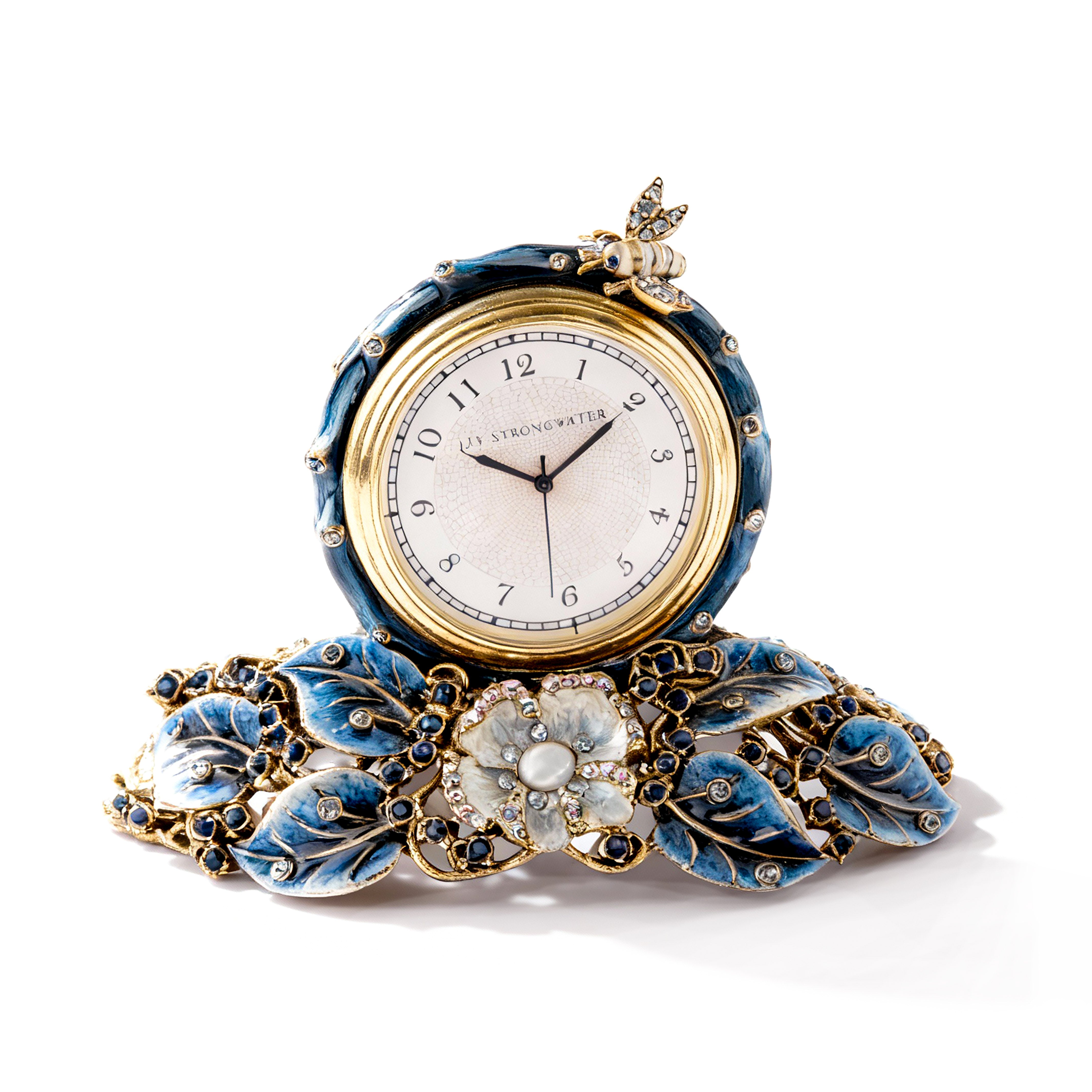 Jay Strongwater. Blue Clock Studded With Swarovski