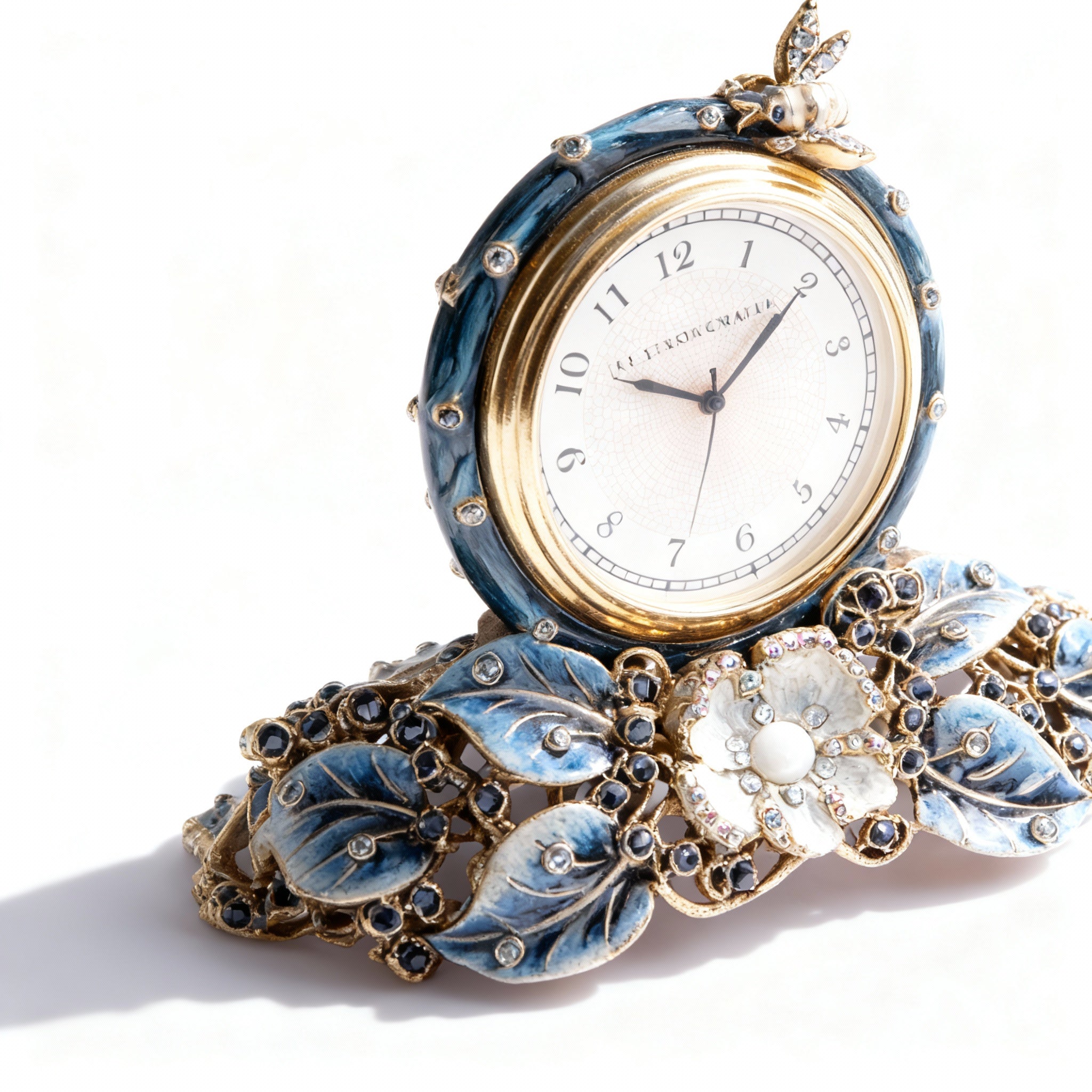 Jay Strongwater. Blue Clock Studded With Swarovski