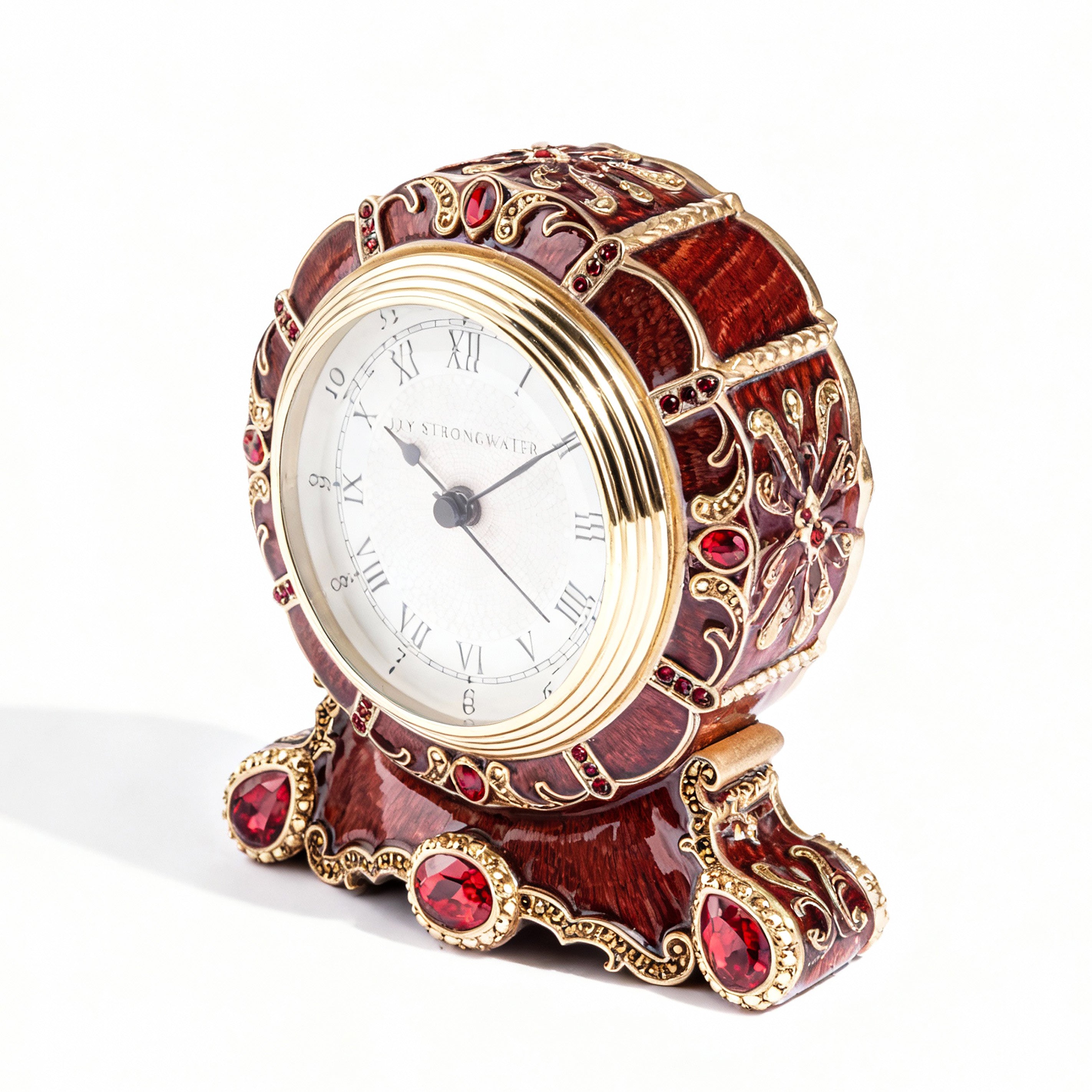 Jay Strongwater. Burgundy Clock Studded With Swarovski