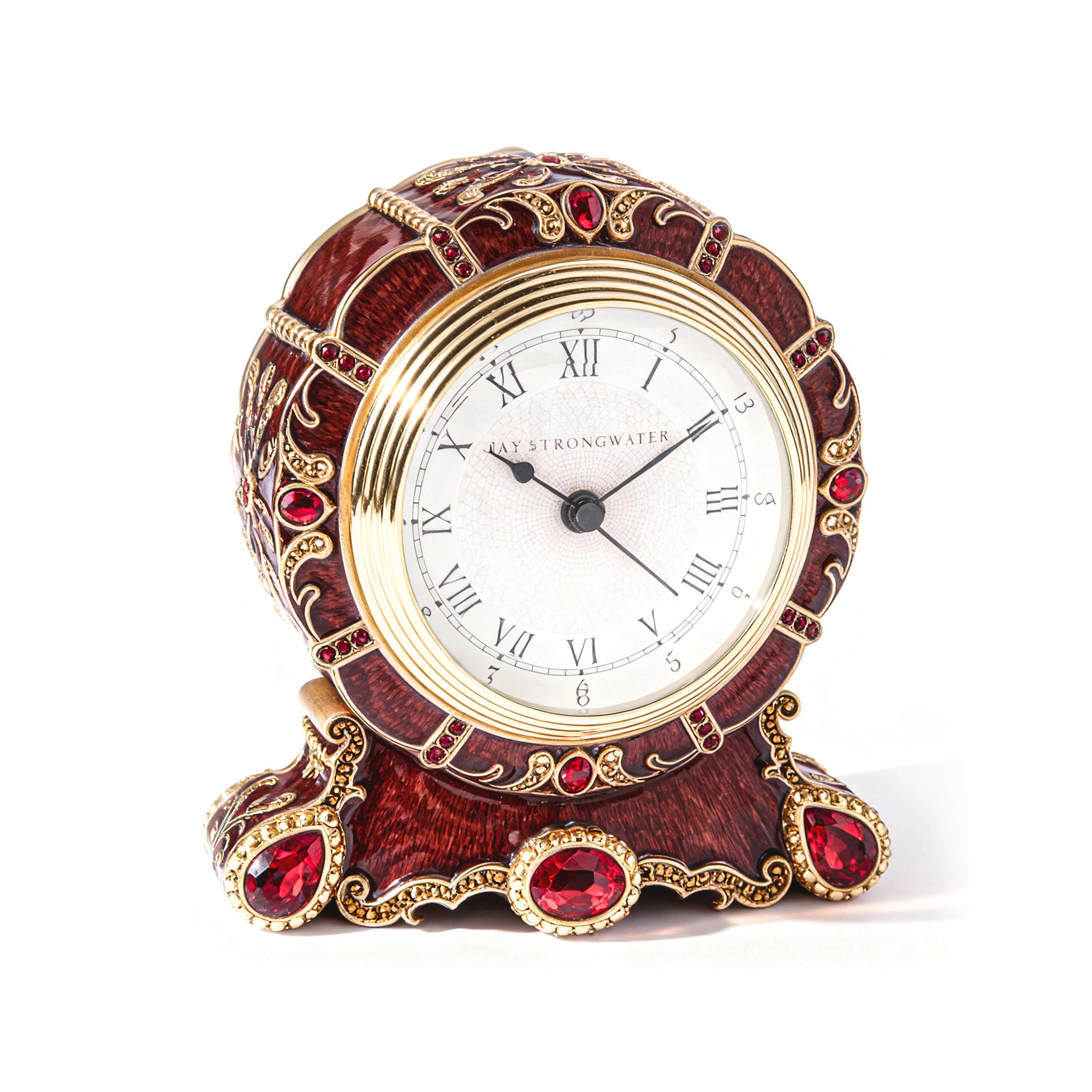 Jay Strongwater. Burgundy Clock Studded With Swarovski