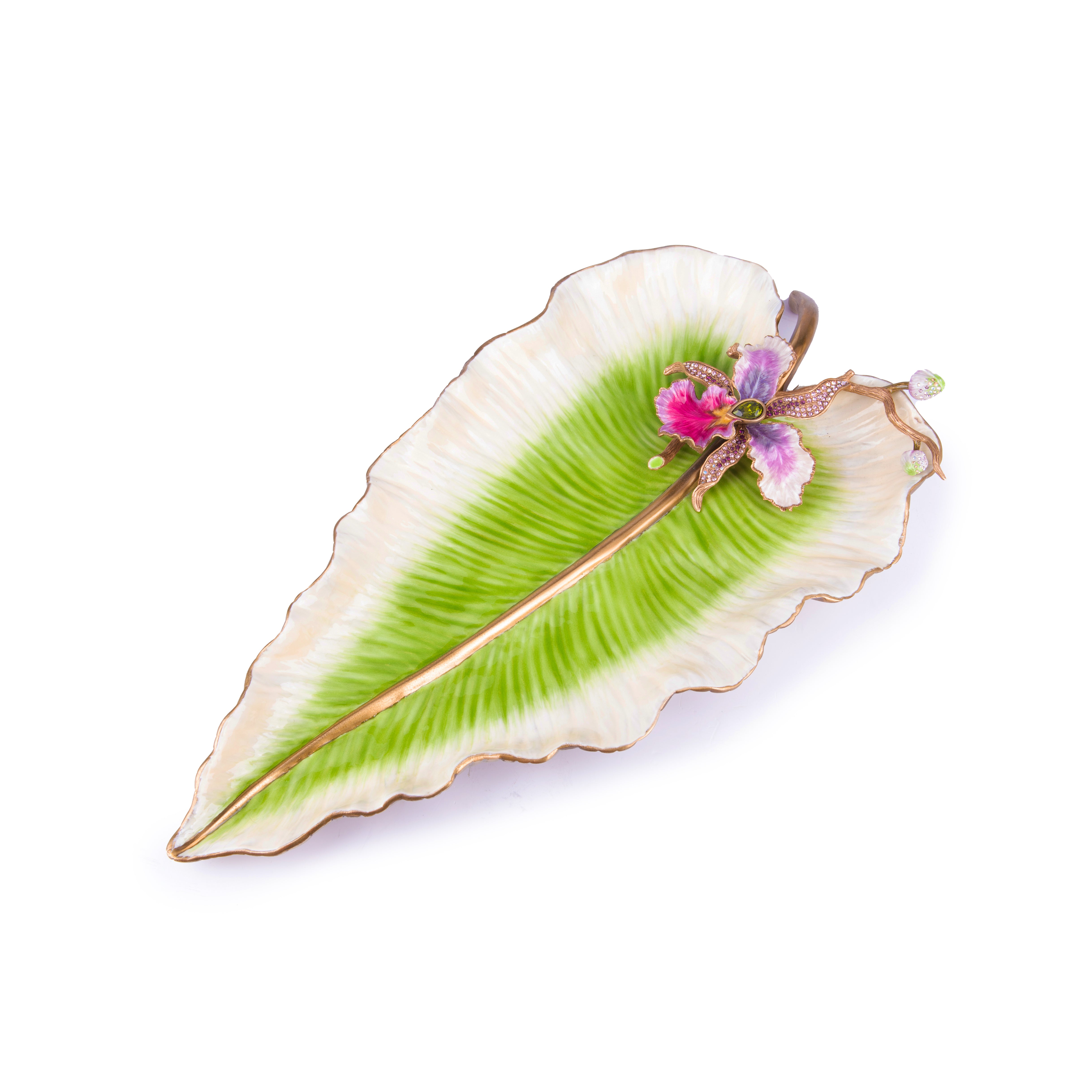Jay Strongwater. Brock Leaf & Orchid Platter Studded with Swarovski