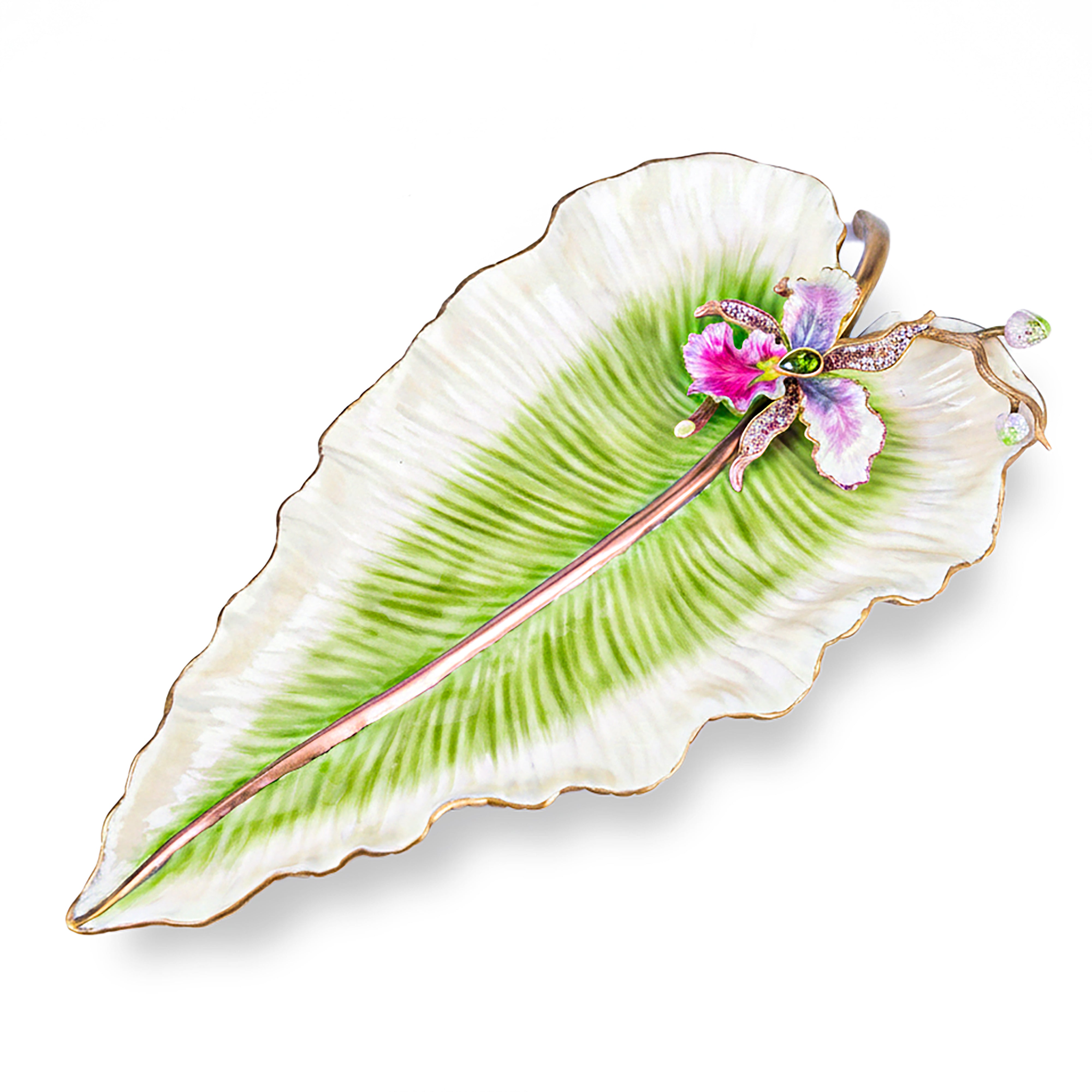 Jay Strongwater. Brock Leaf & Orchid Platter Studded with Swarovski