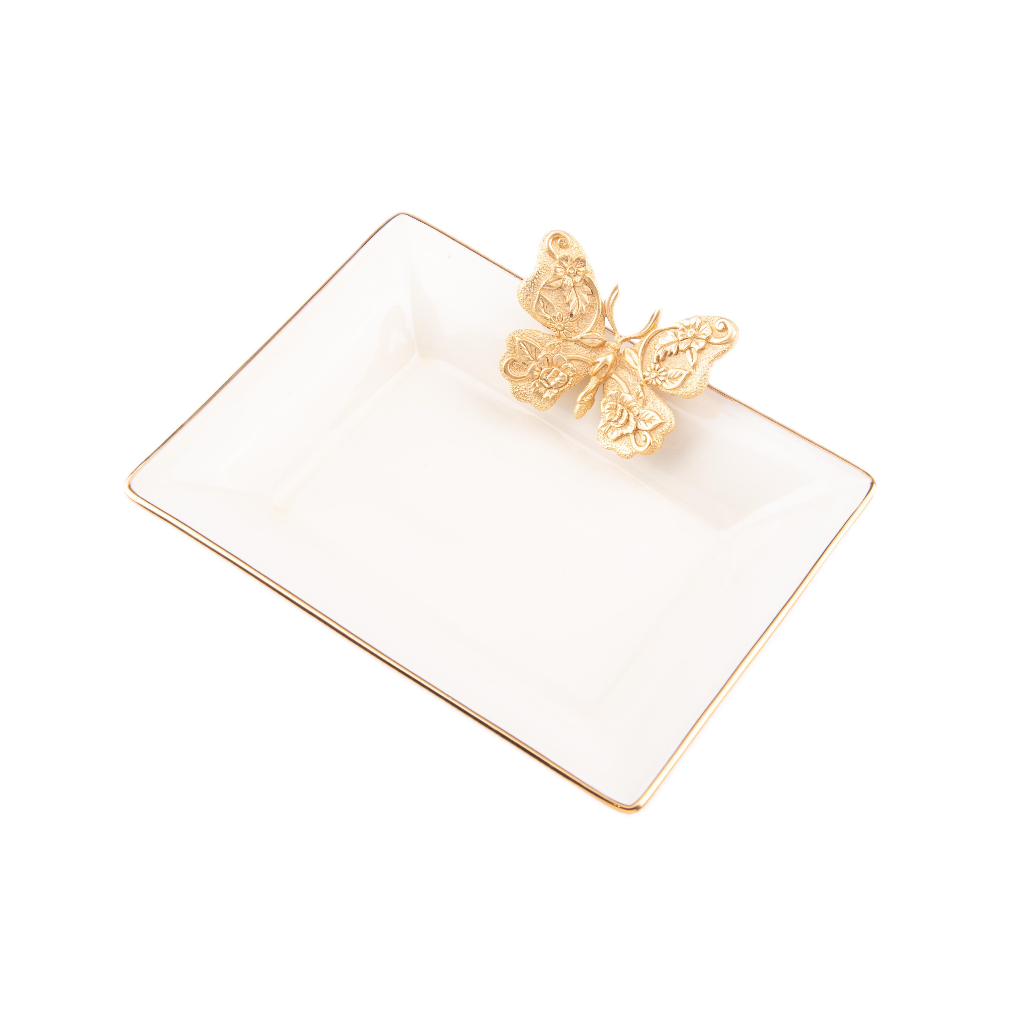 Jay Strongwater. Velma Porcelain Butterfly Gold Decorative Plate. Medium Size