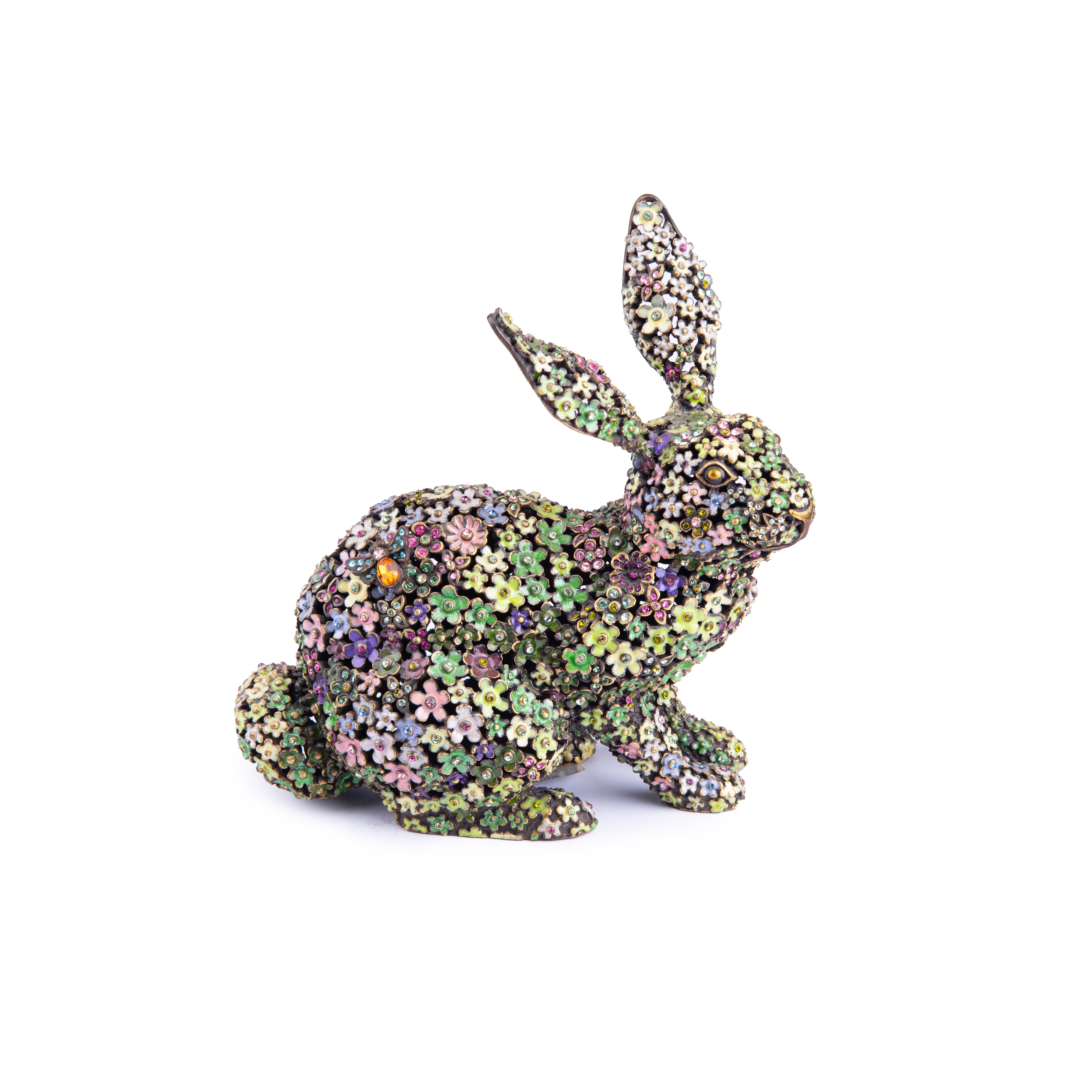 Jay Strongwater. Floral Bunny Centrepiece Studded with Swarovski