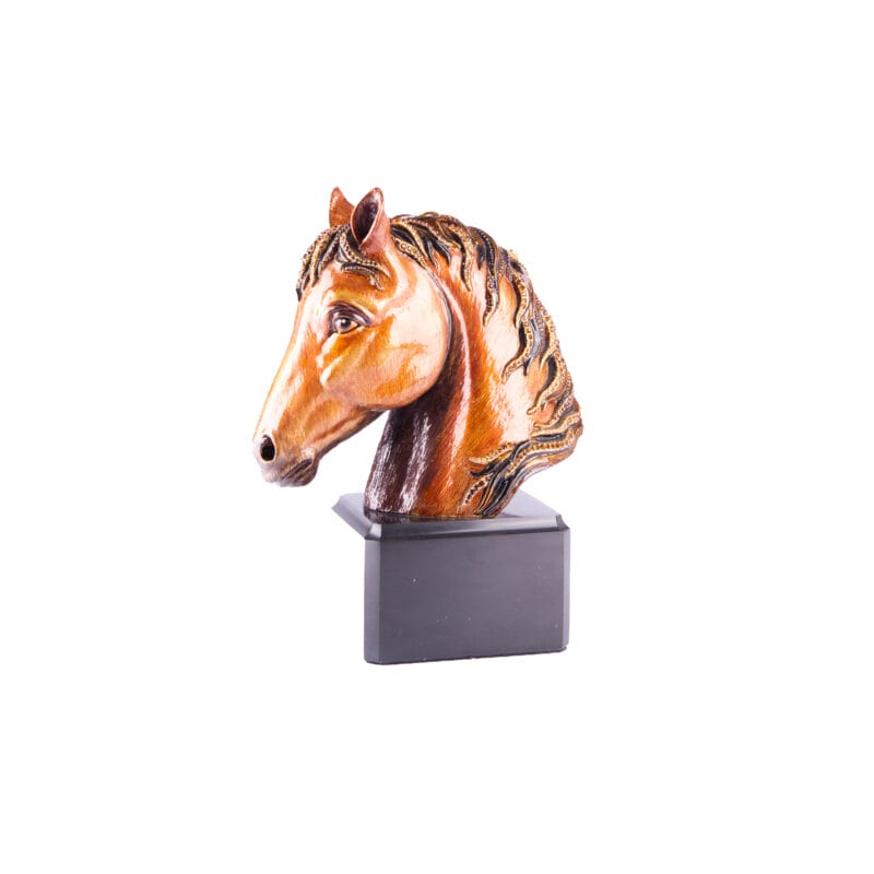 Jay Strongwater. Gilded Horse Head Figurine Sitting on Marble Stand Studded with Swarovski