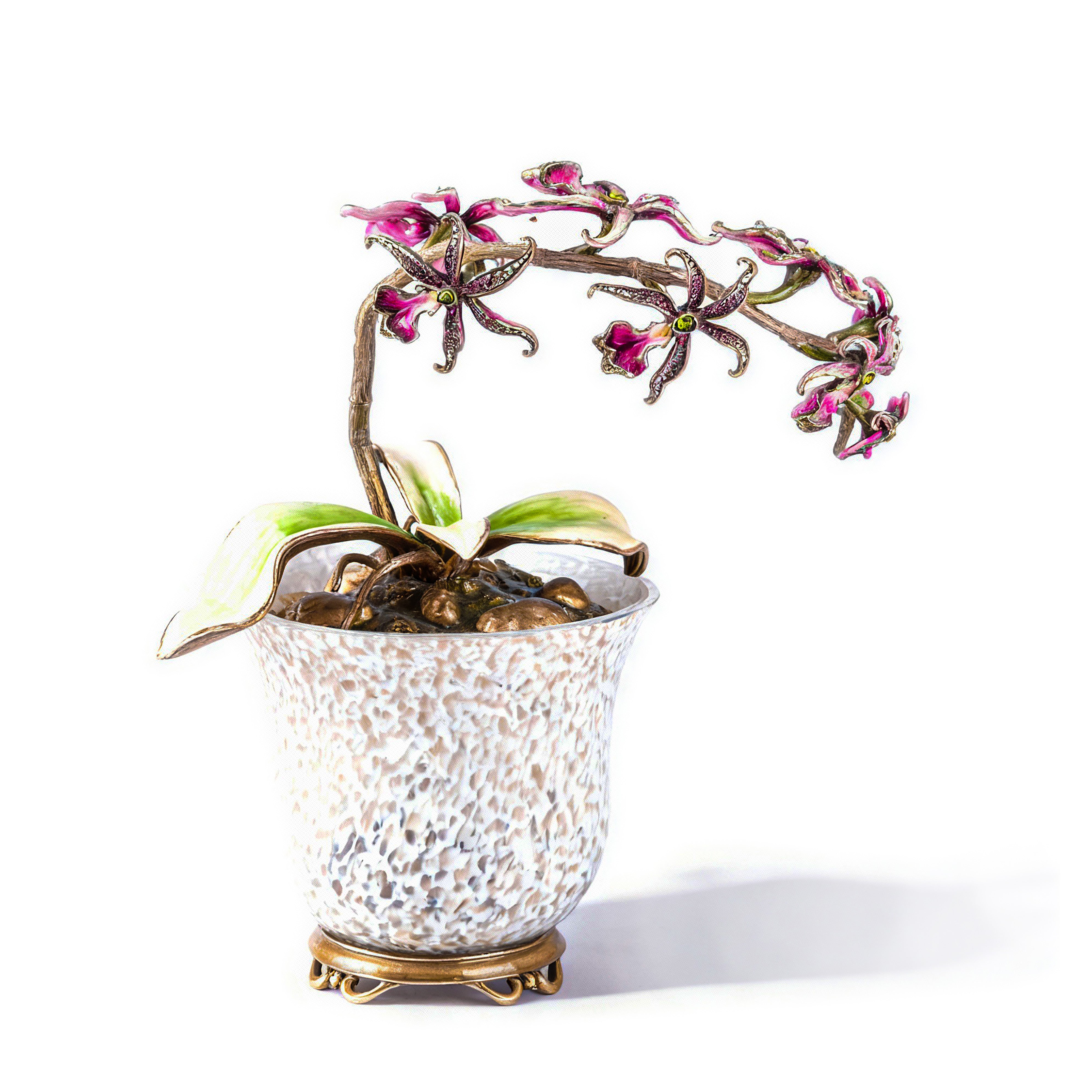 Jay Strongwater. Orchid In Cache Pot Studded with Swarovski. Large Size