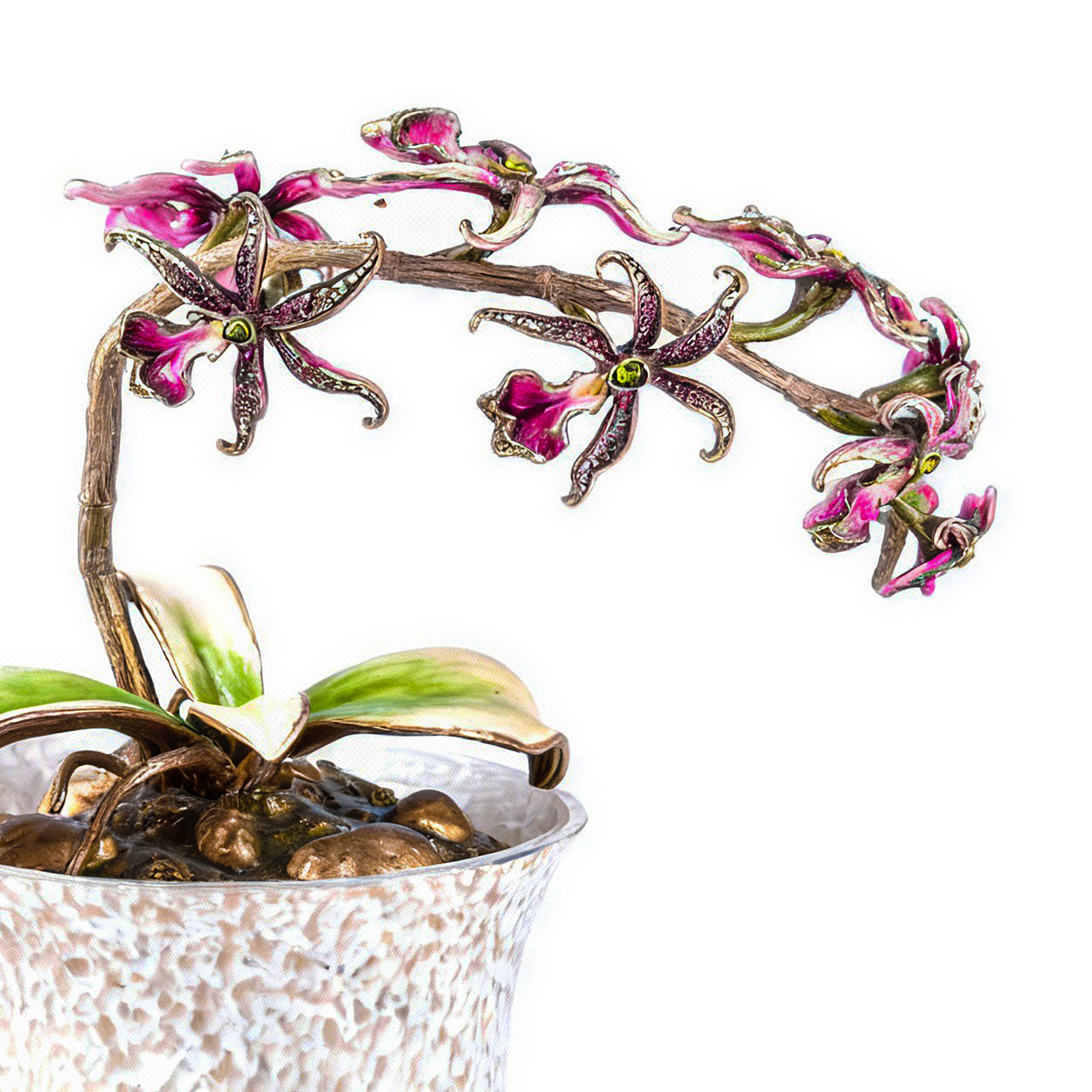 Jay Strongwater. Orchid In Cache Pot Studded with Swarovski. Large Size