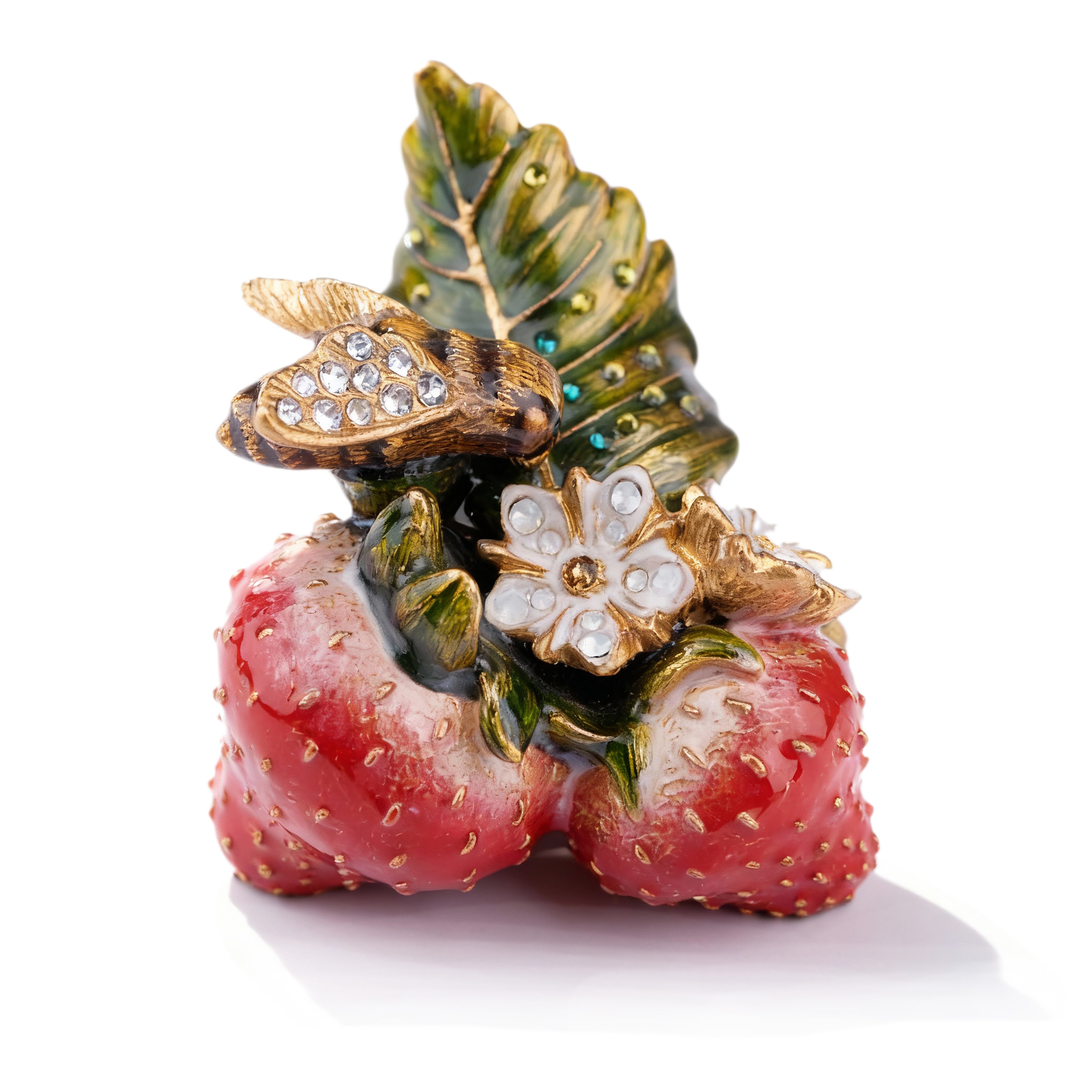 Jay Strongwater. Strawberries with Bee Figurine Studded with Swarovski