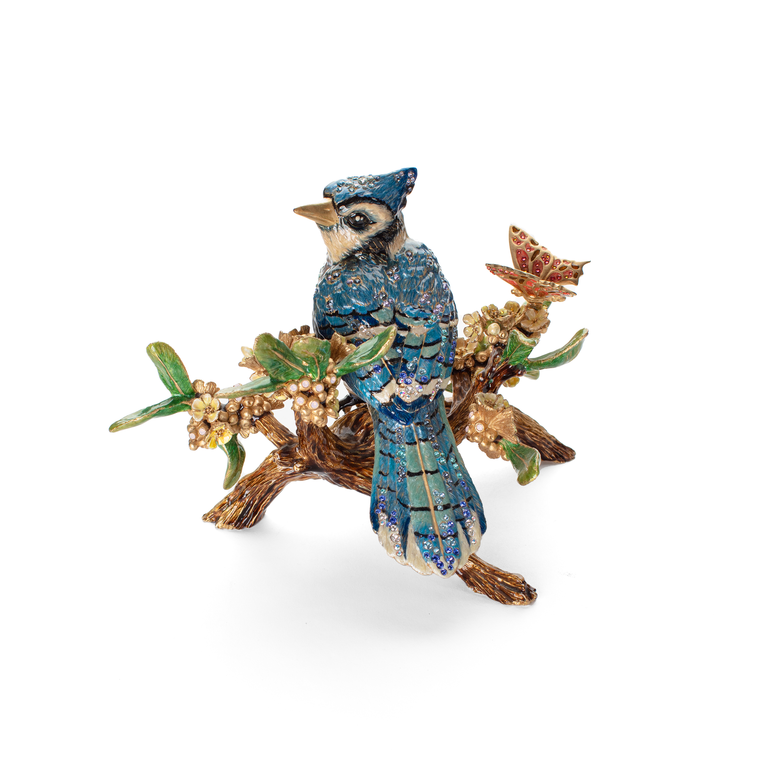 Jay Strongwater. Anderson Blue Jay on Branch Figurine Studded with Swarovski