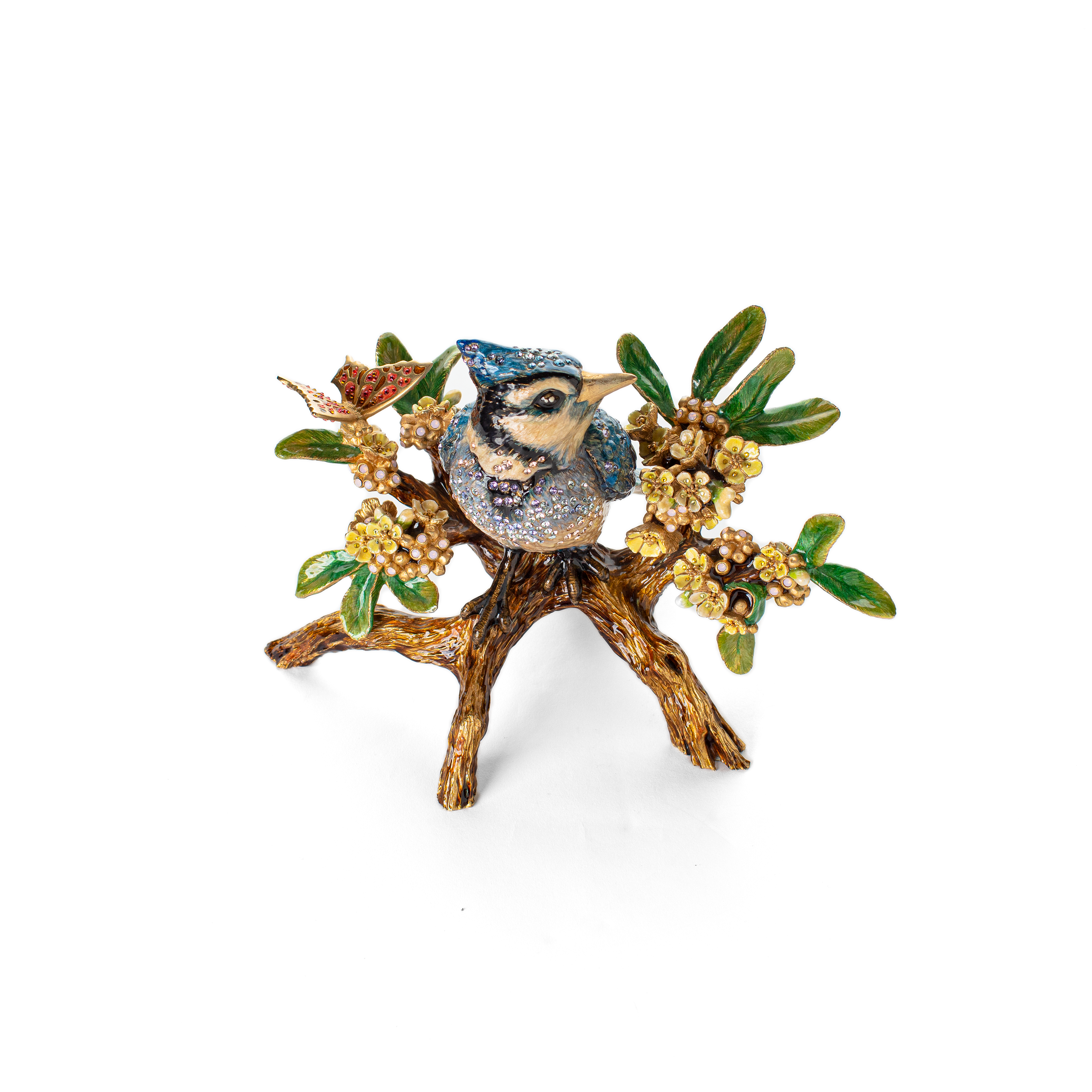 Jay Strongwater. Anderson Blue Jay on Branch Figurine Studded with Swarovski