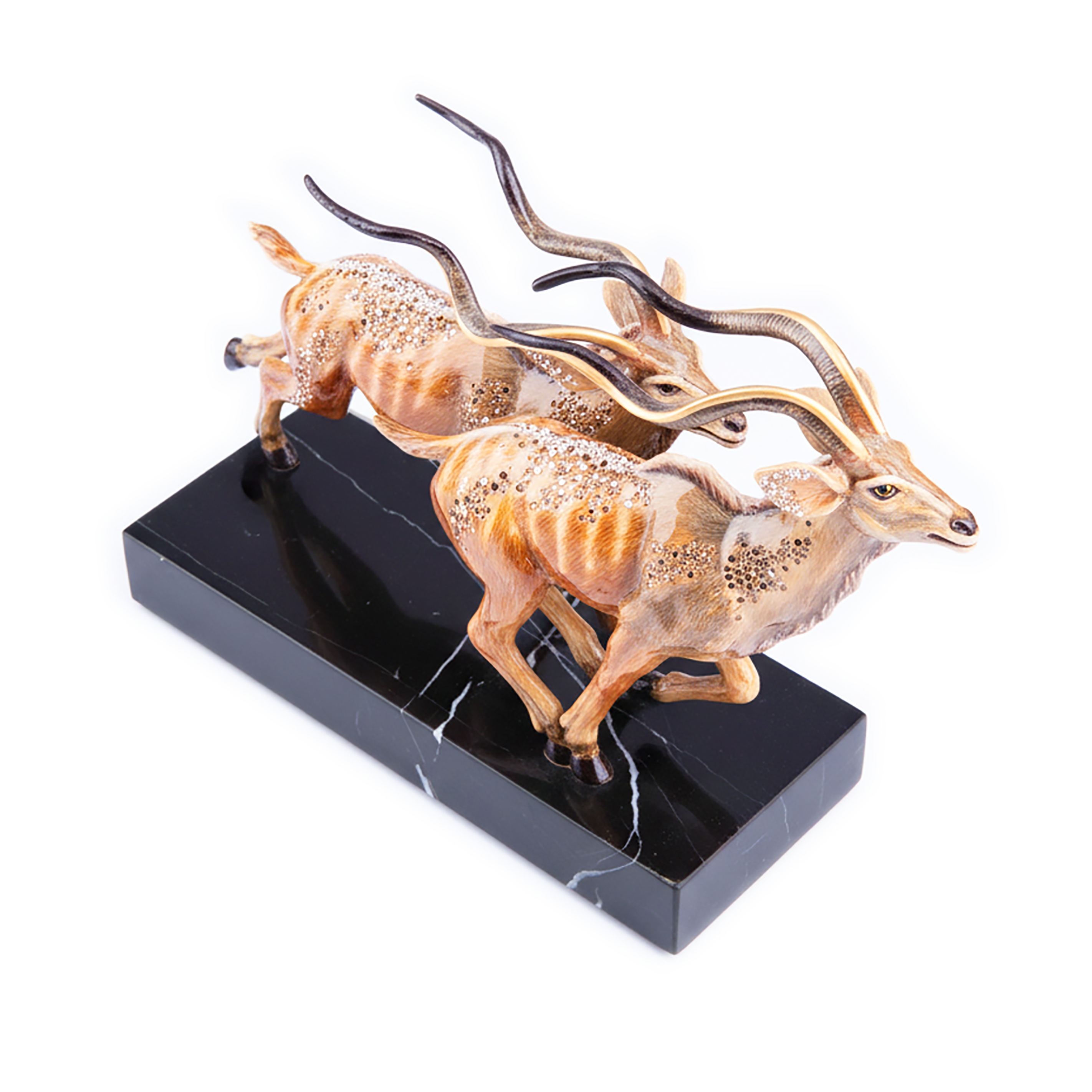 Jay Strongwater. Jewelled Gazelles Figurine on a Marble Base Studded with Swarovski