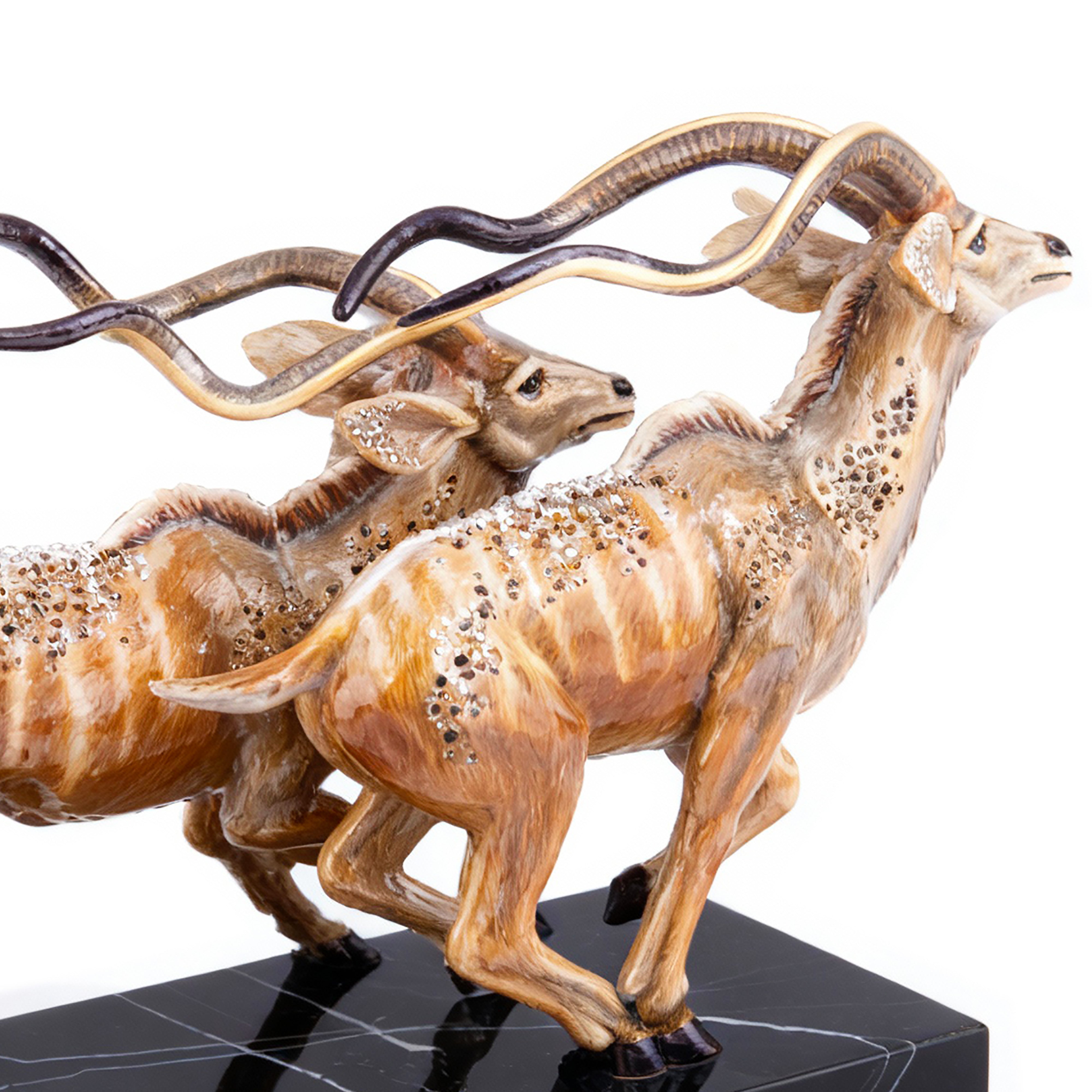 Jay Strongwater. Jewelled Gazelles Figurine on a Marble Base Studded with Swarovski