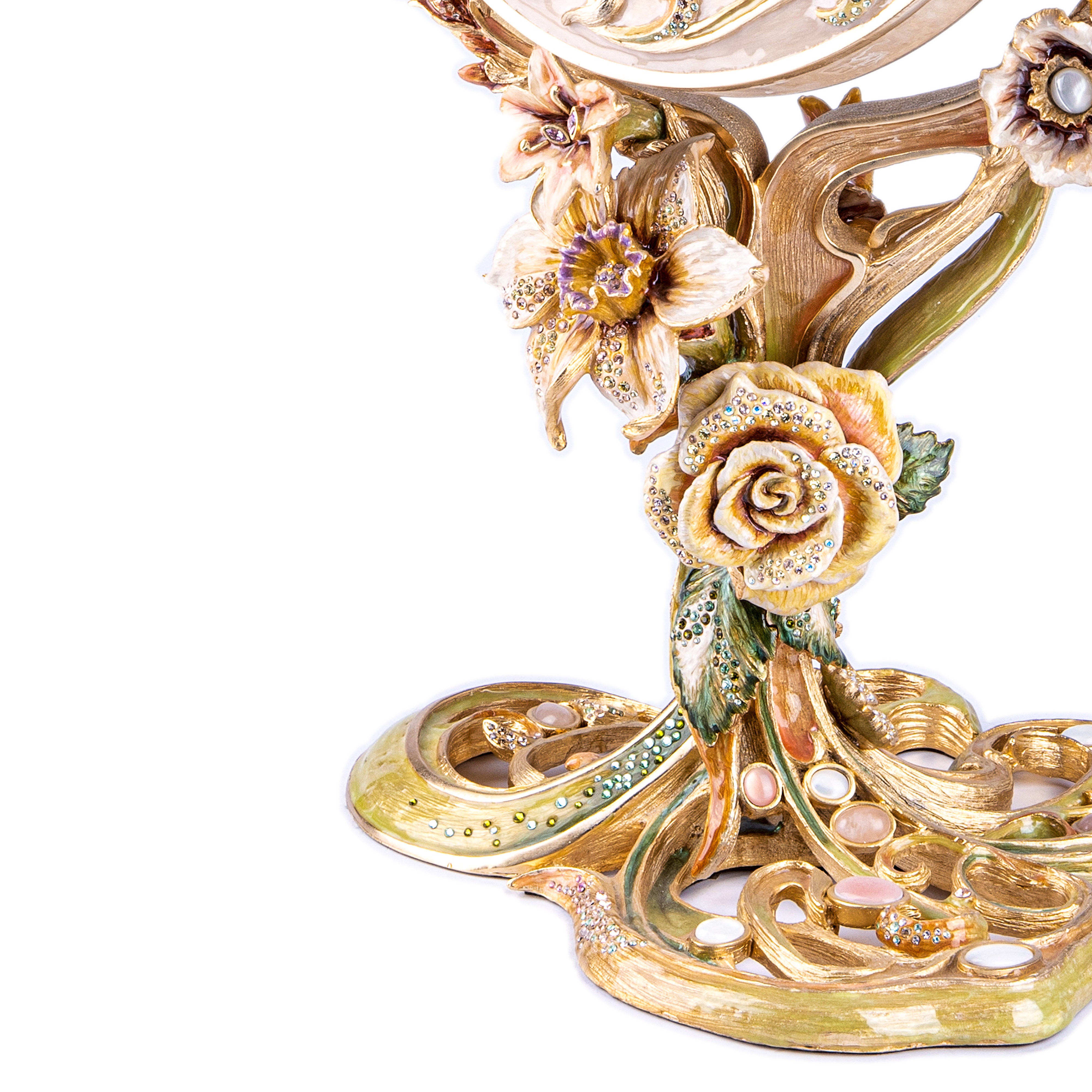 Jay Strongwater. Allyson Floral Standing Mirror, Gilded and Studded with Swarovski