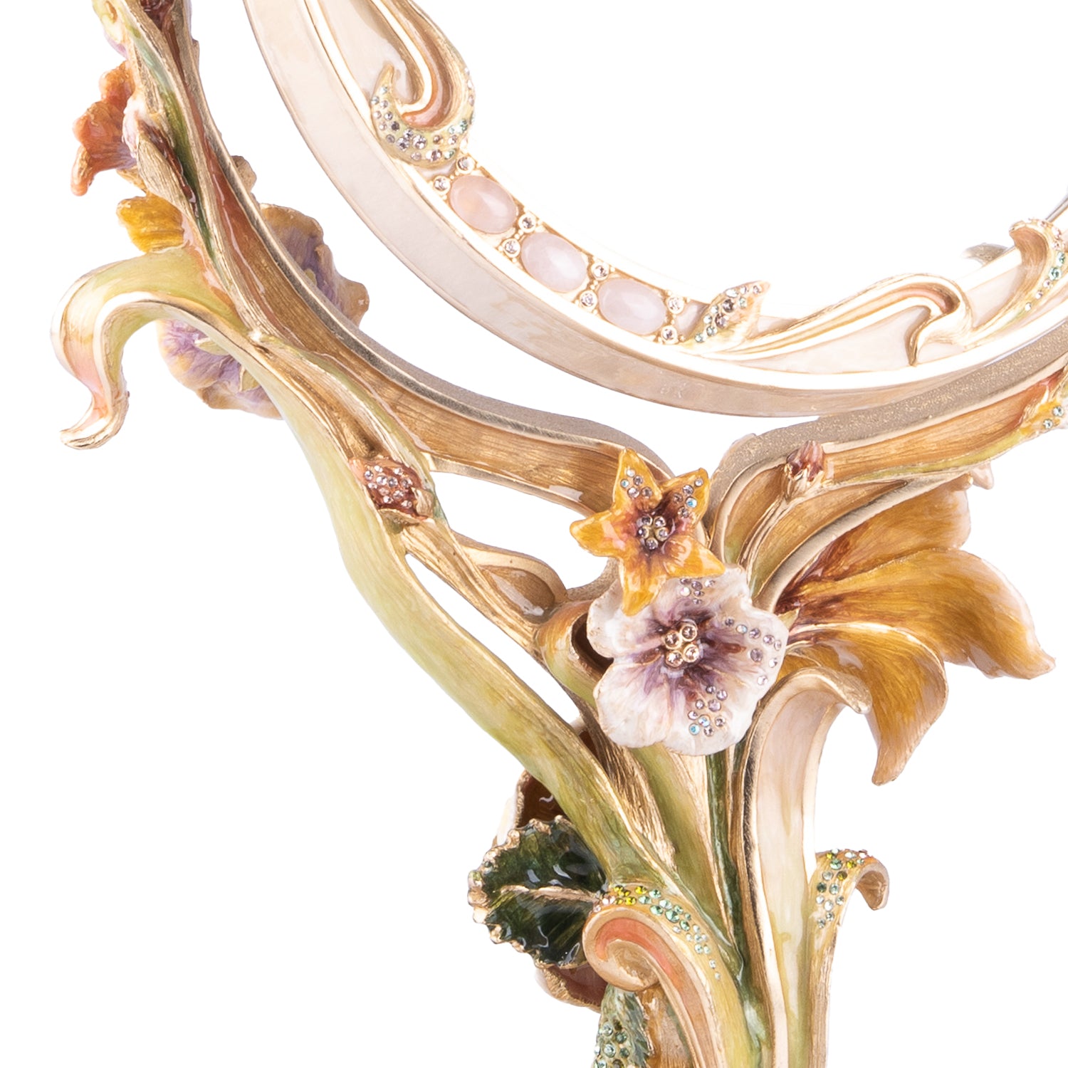 Jay Strongwater. Allyson Floral Standing Mirror, Gilded and Studded with Swarovski