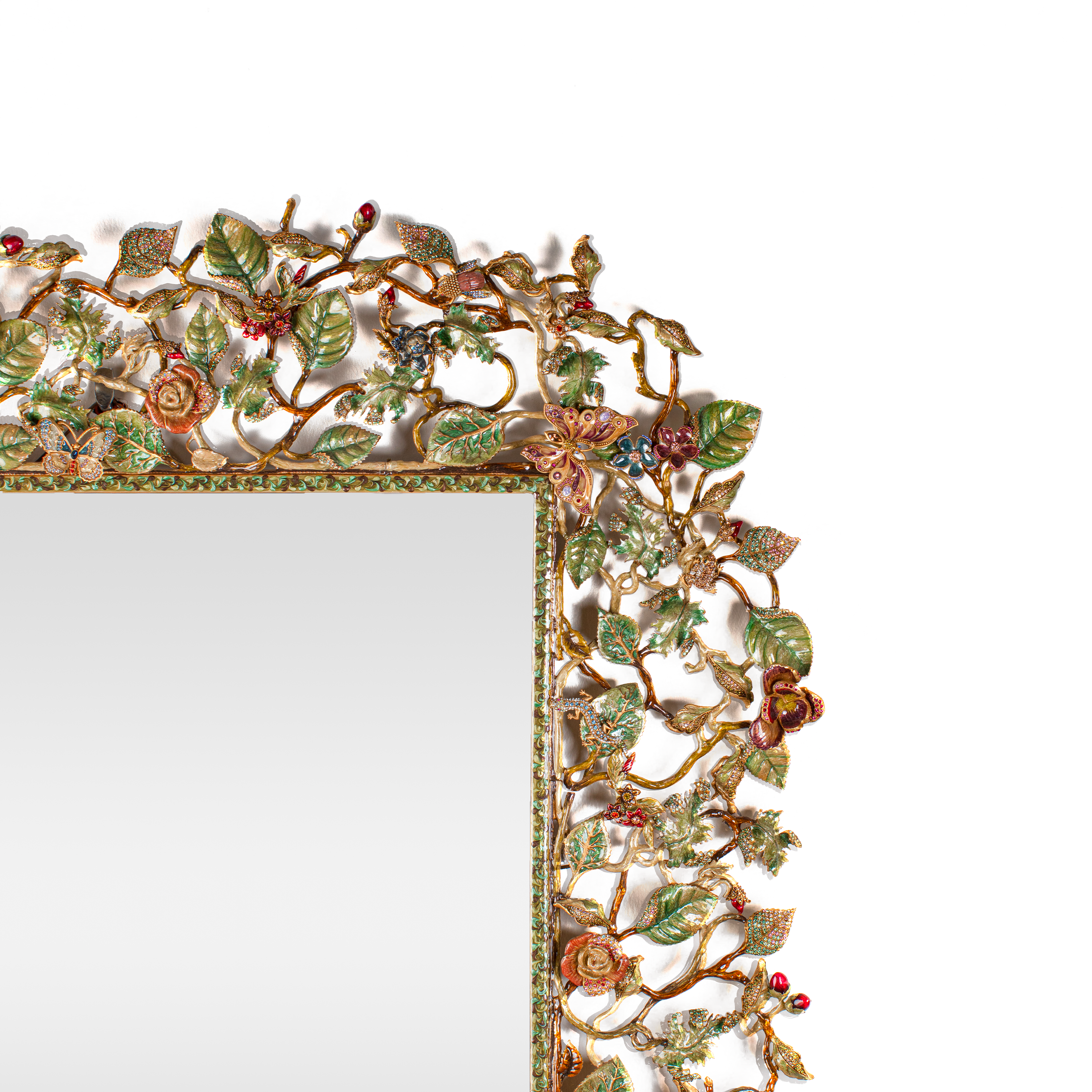 Jay Strongwater. Flora and Fauna Wall Mirror (Limited Edition). Large Size