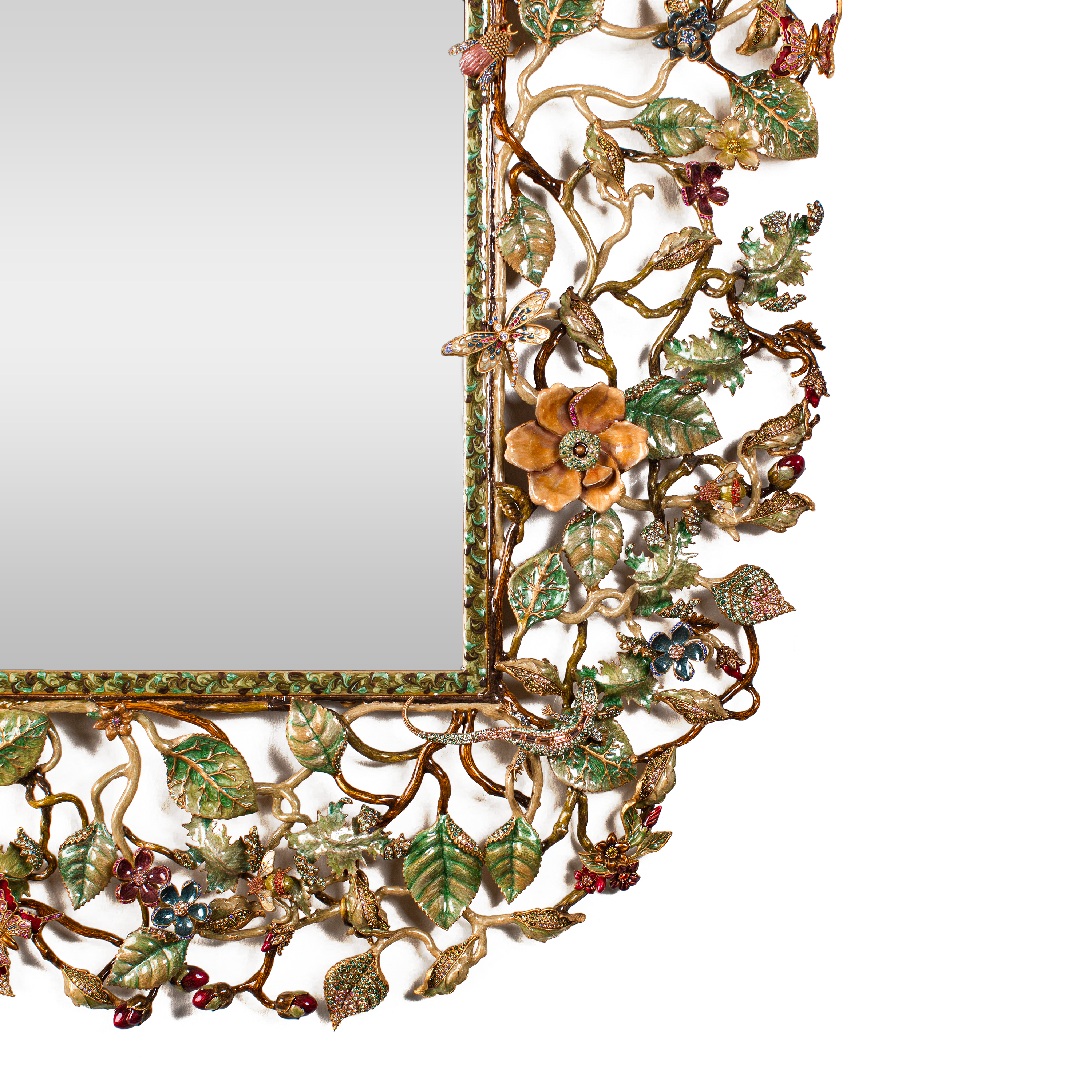 Jay Strongwater. Flora and Fauna Wall Mirror (Limited Edition). Large Size