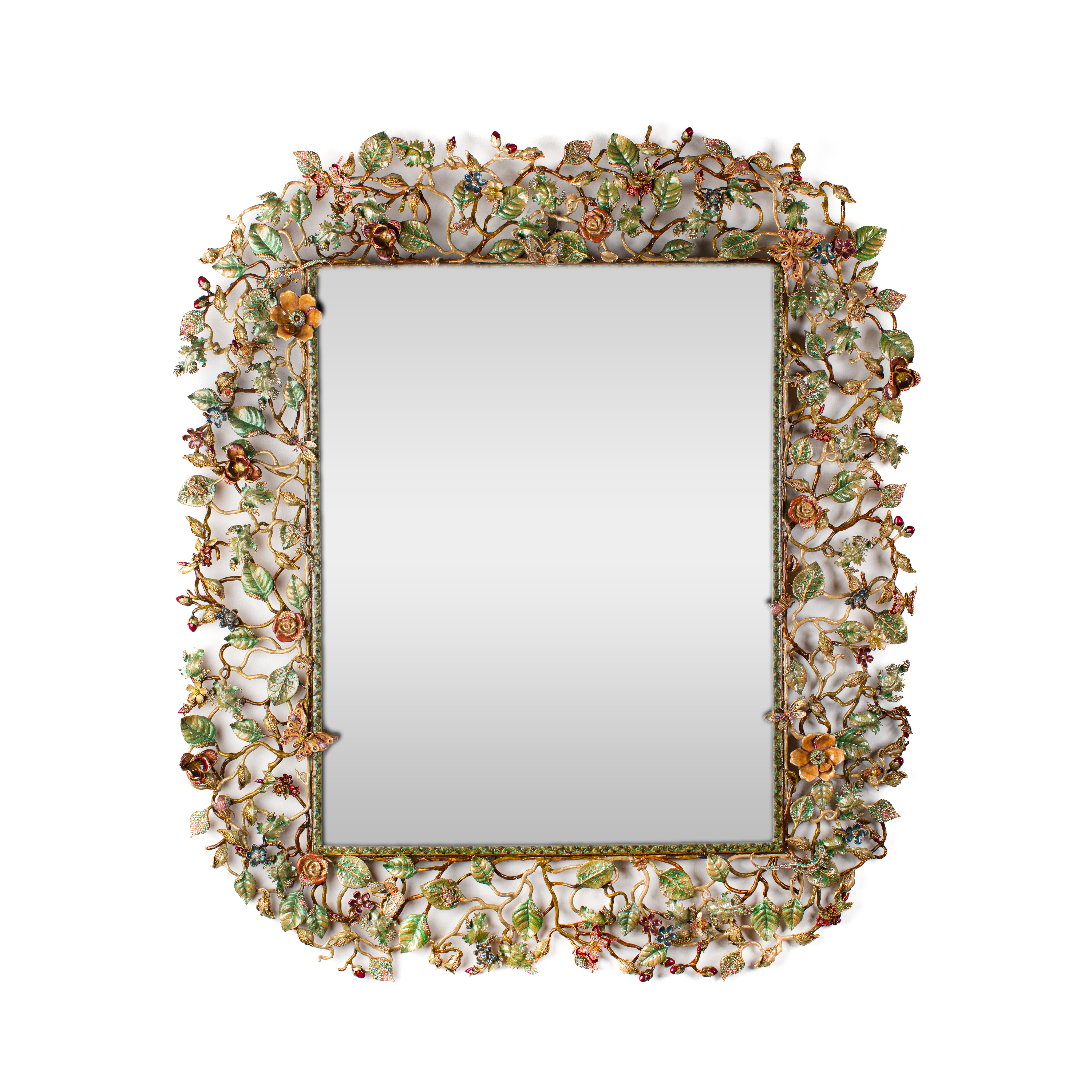 Jay Strongwater. Flora and Fauna Wall Mirror (Limited Edition). Large Size