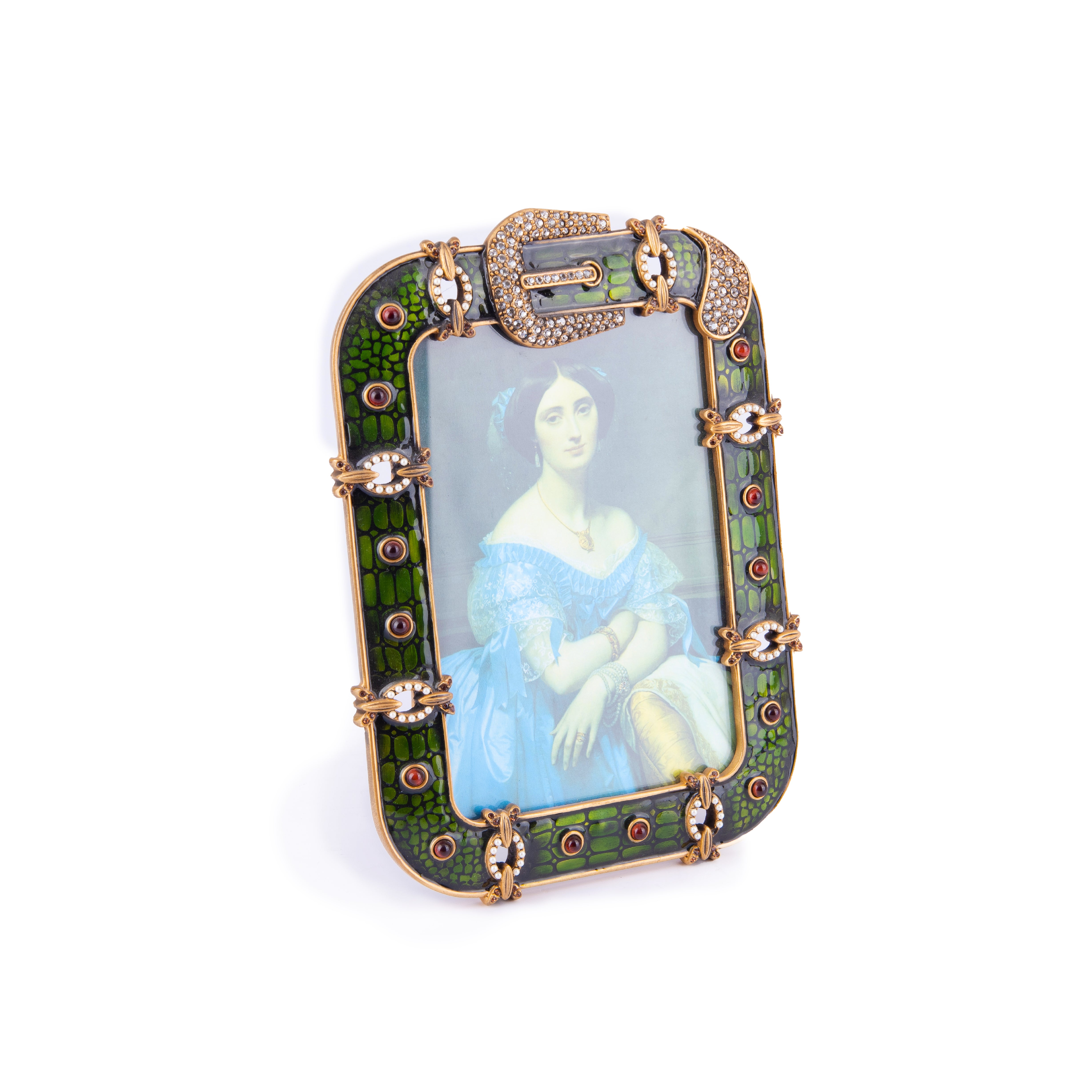 Jay Strongwater. Green Belt & Buckle Picture Frame.