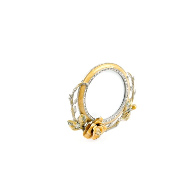 Jay Strongwater. Round Shape Yellow Photo Frame Studded With Swarovski. Small Size