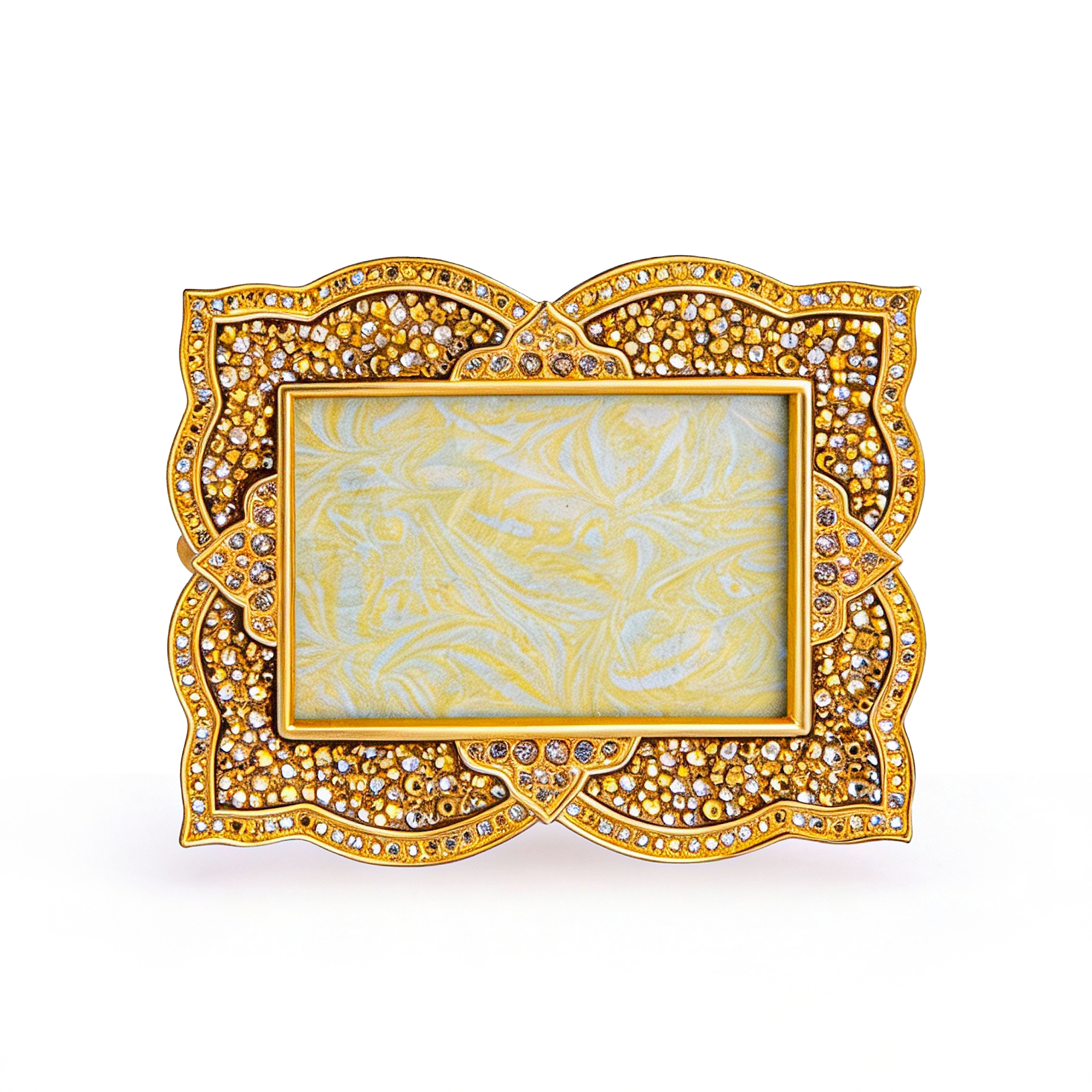Jay Strongwater. Golden Picture Frame Studded with Swarovski. Small Size