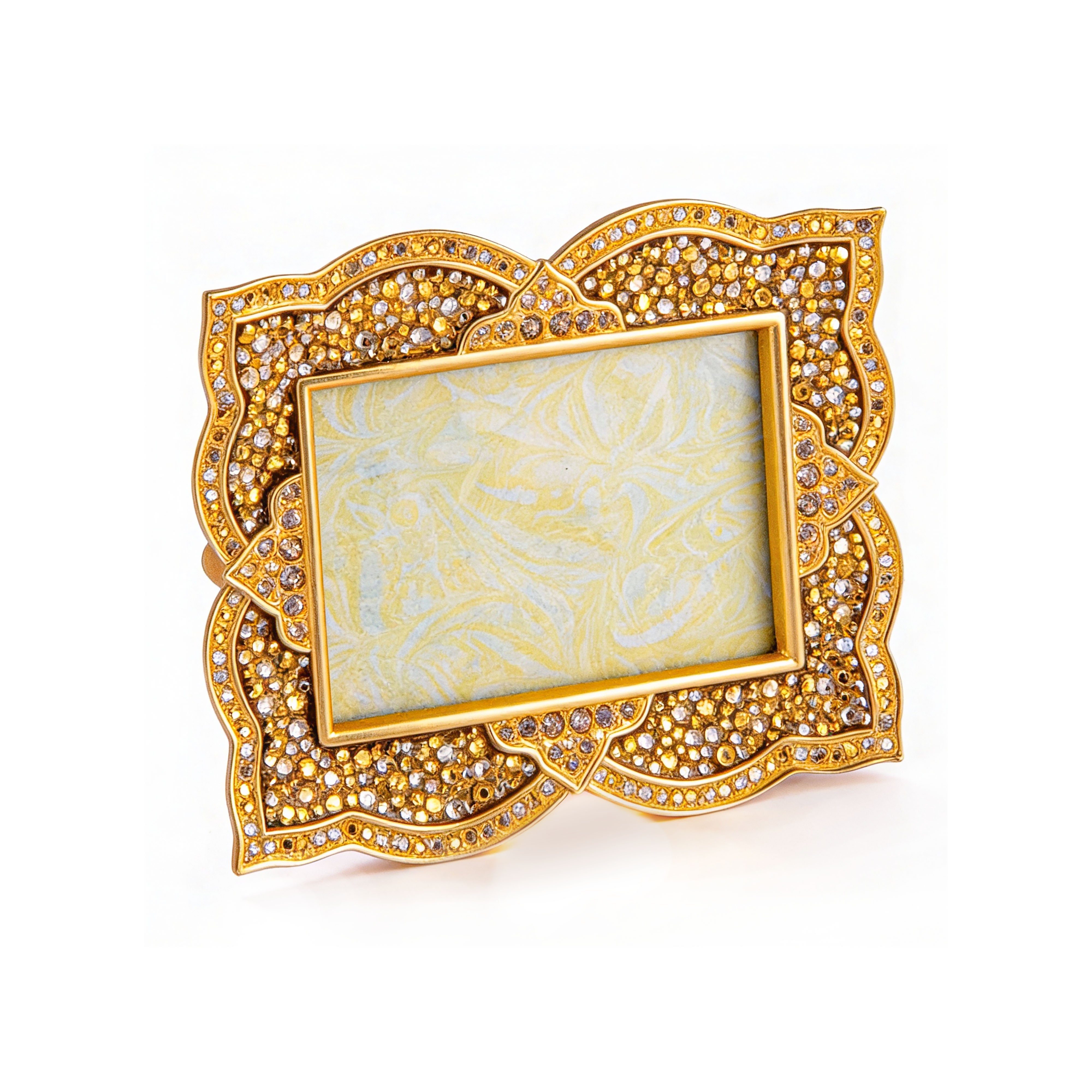 Jay Strongwater. Golden Picture Frame Studded with Swarovski. Small Size
