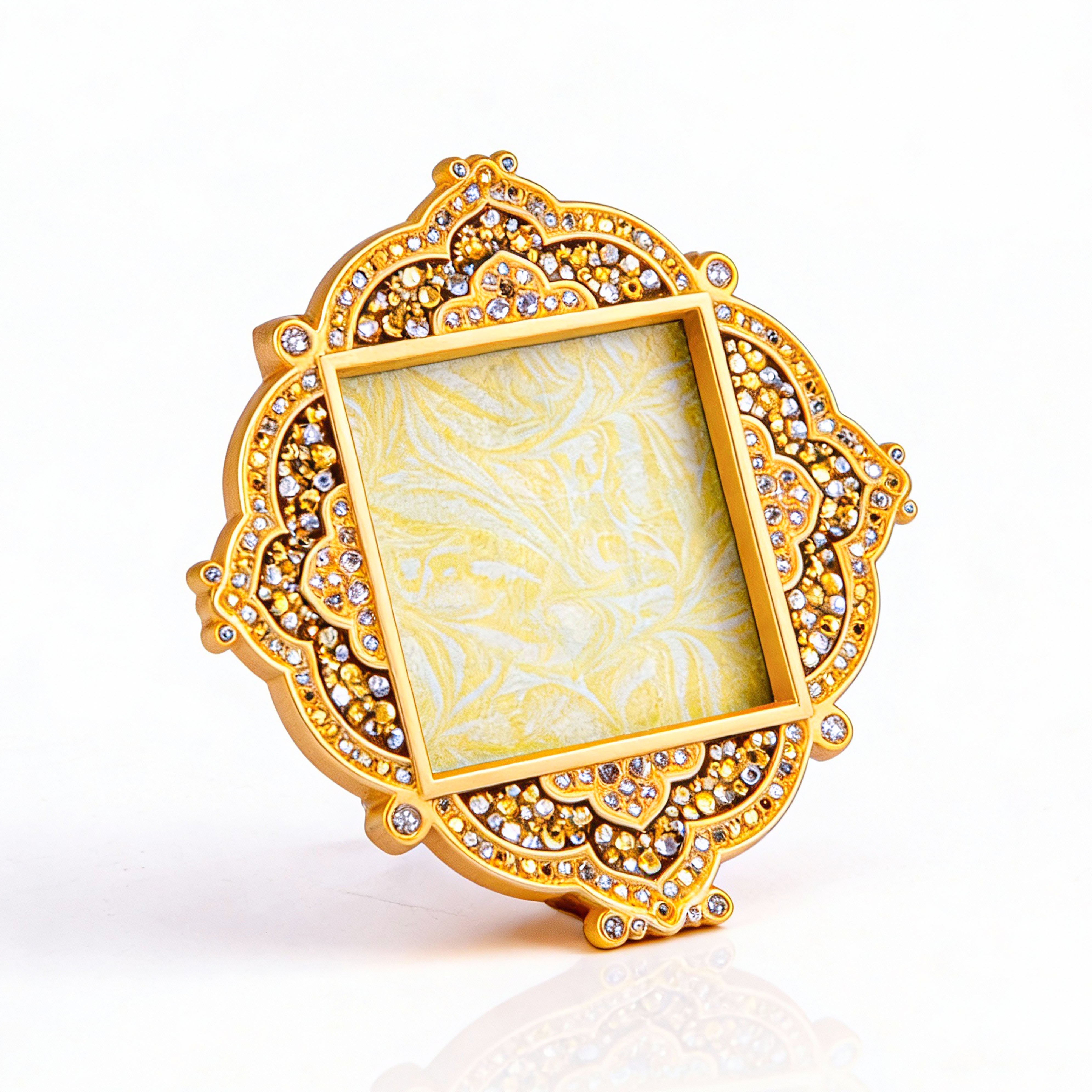 Jay Strongwater. Golden Calla Pave Photo Frame Engraved and Studded with Swarovski