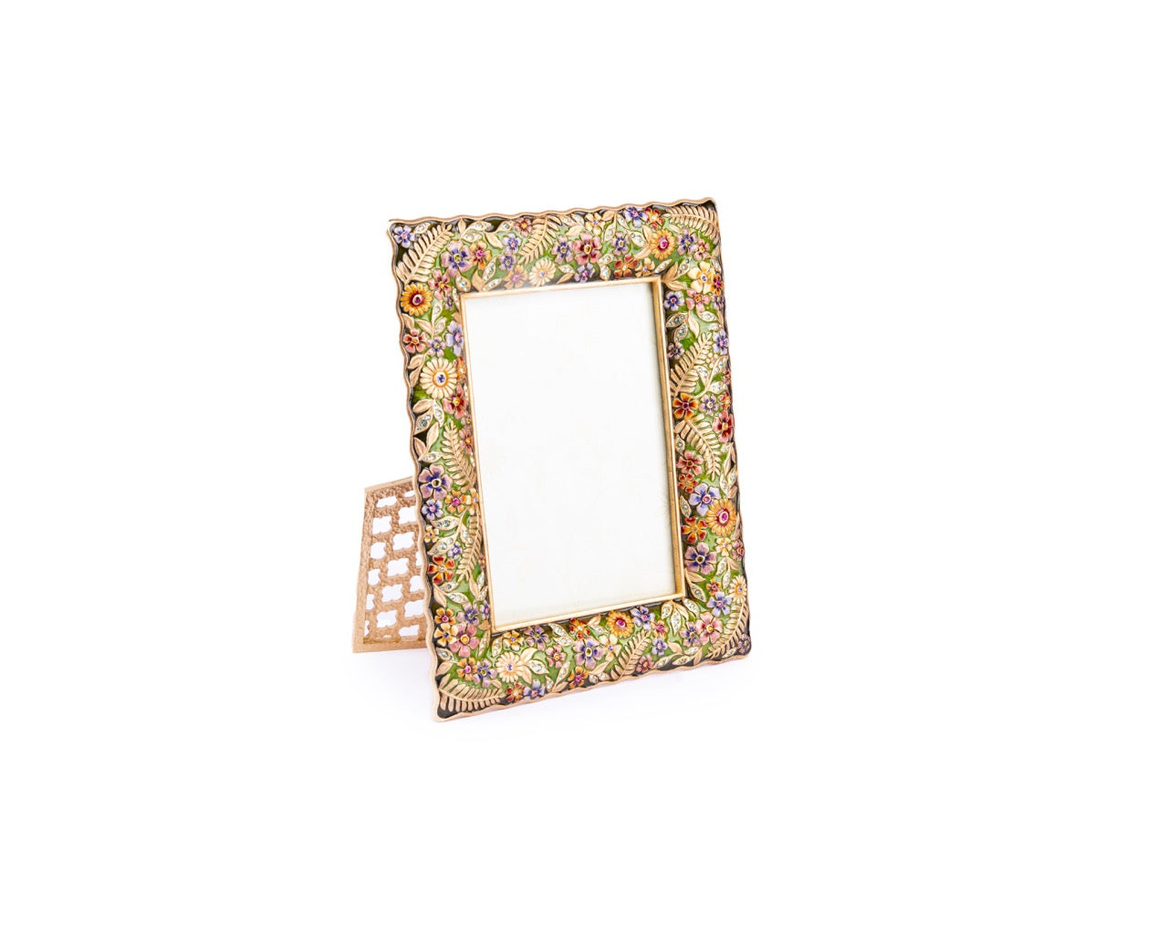 Jay Strongwater. Florence Ruffle Eedge Floral Photo Frame, Gilded & Studded with Swarovski