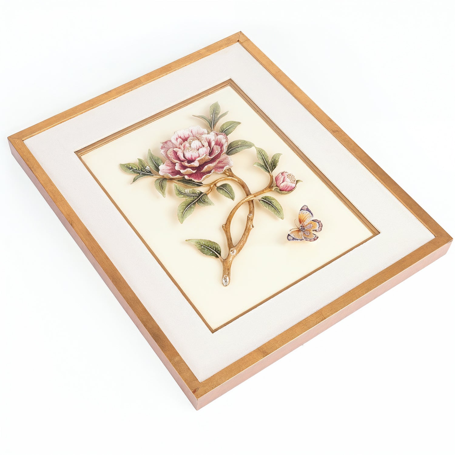 Jay Strongwater. Giorgina Peony Wall Art with Butterfly Studded with Swarovski