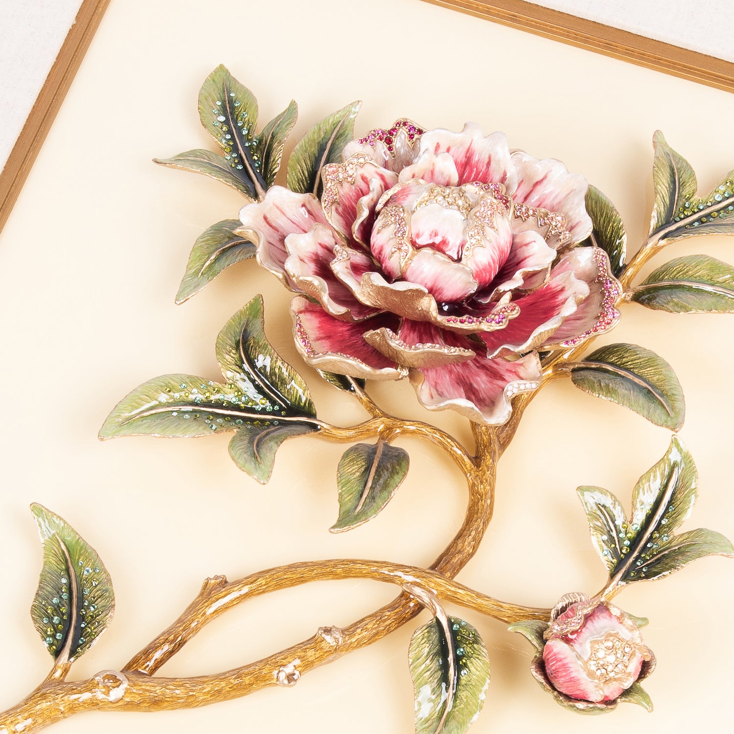 Jay Strongwater. Giorgina Peony Wall Art with Butterfly Studded with Swarovski