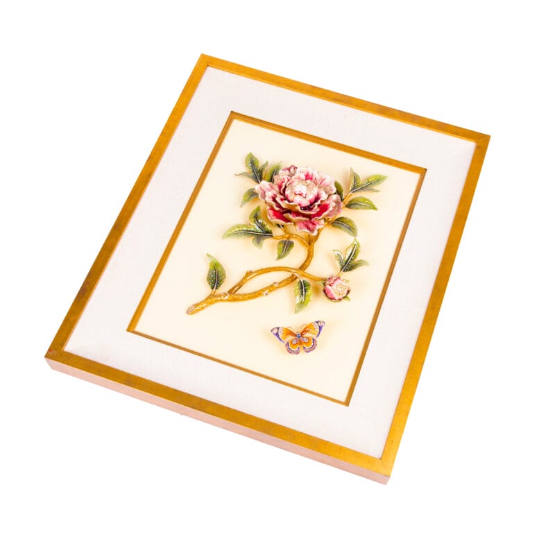 Jay Strongwater. Giorgina Peony Wall Art with Butterfly Studded with Swarovski