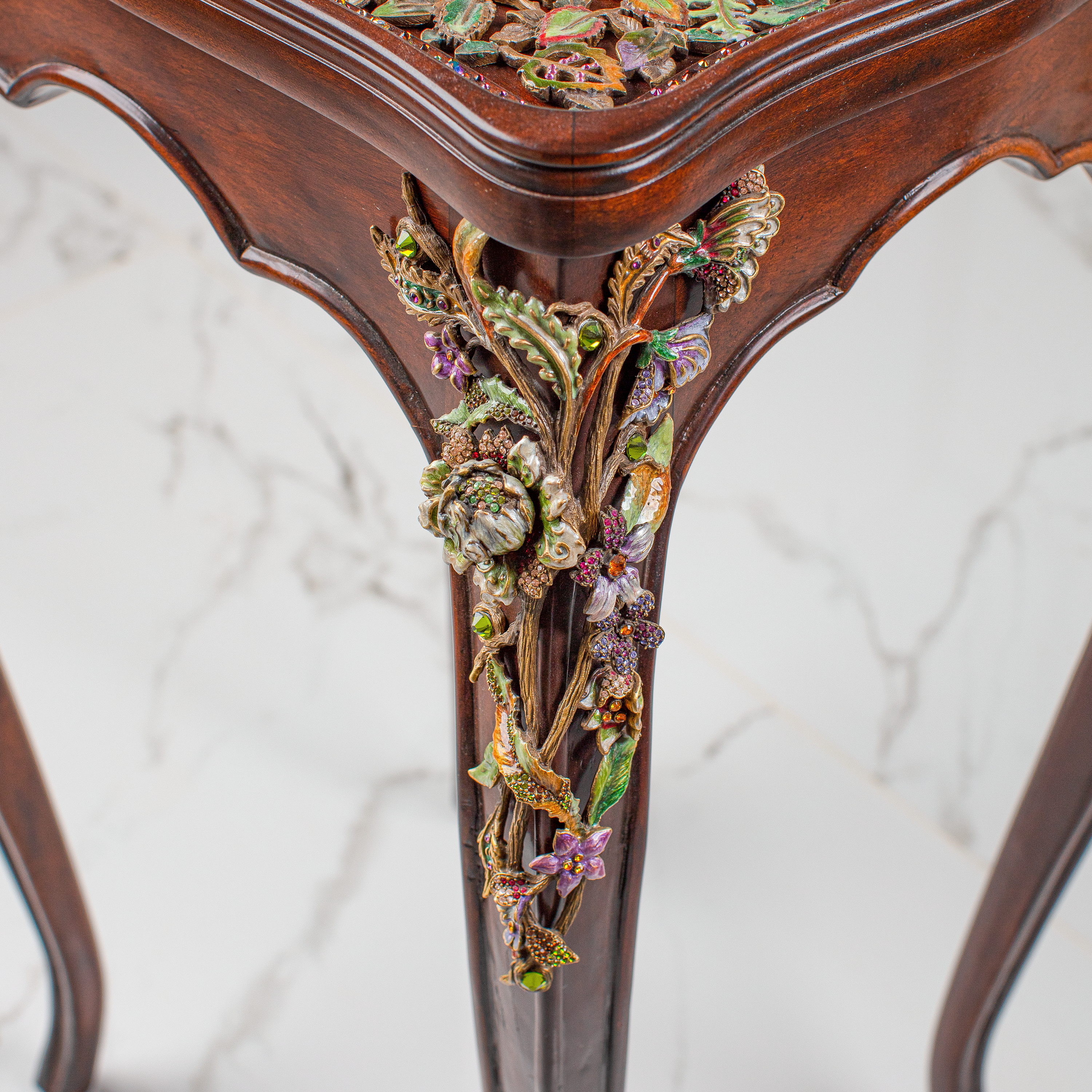 Jay Strongwater. Vine and Floral Accent Wooden Side Table Studded with Swarovski